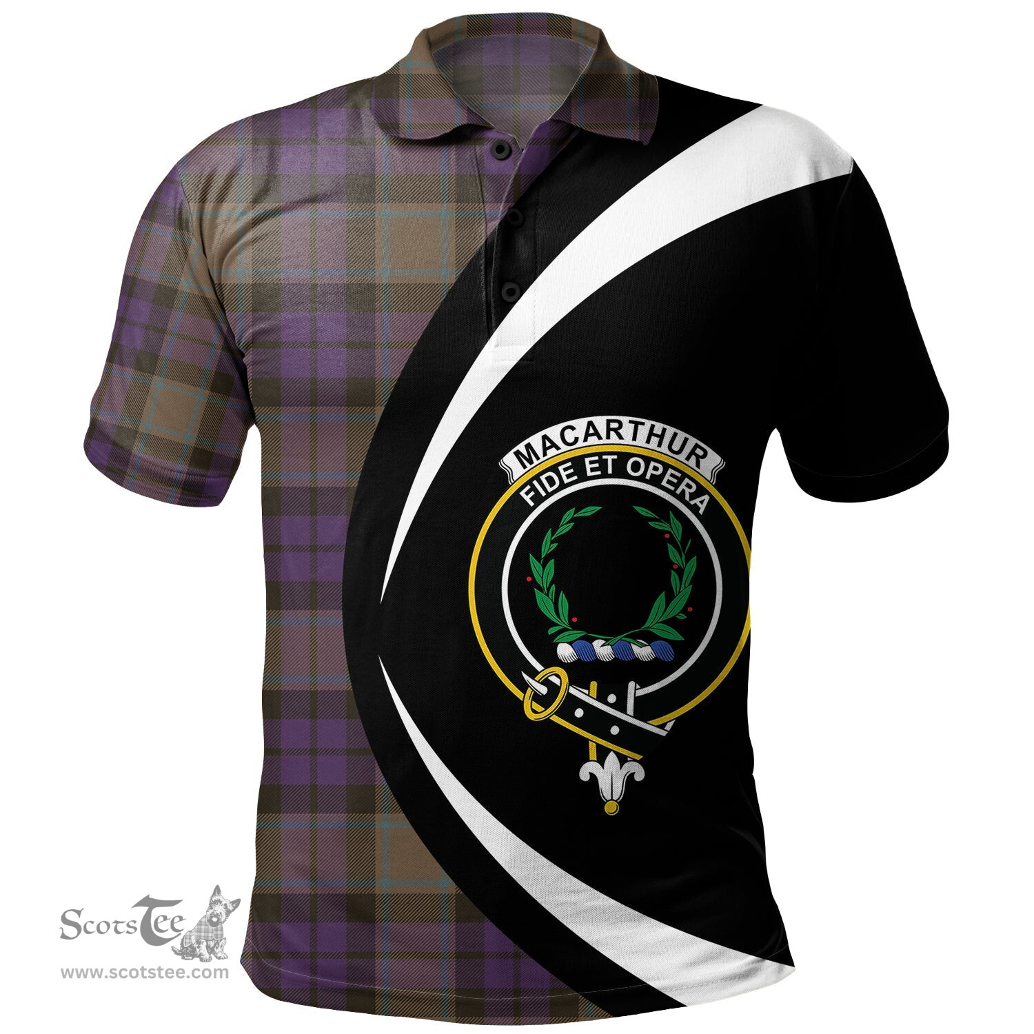 ScotsTee Shop Scottish MacArthur of Milton Weathered Clan Crest Personalized Tartan Polo Shirt Circle Style Back Shirt with Your Text