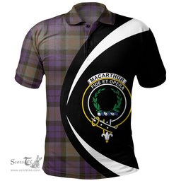 ScotsTee Shop Scottish MacArthur of Milton Weathered Clan Crest Personalized Tartan Polo Shirt Circle Style Back Shirt with Your Text