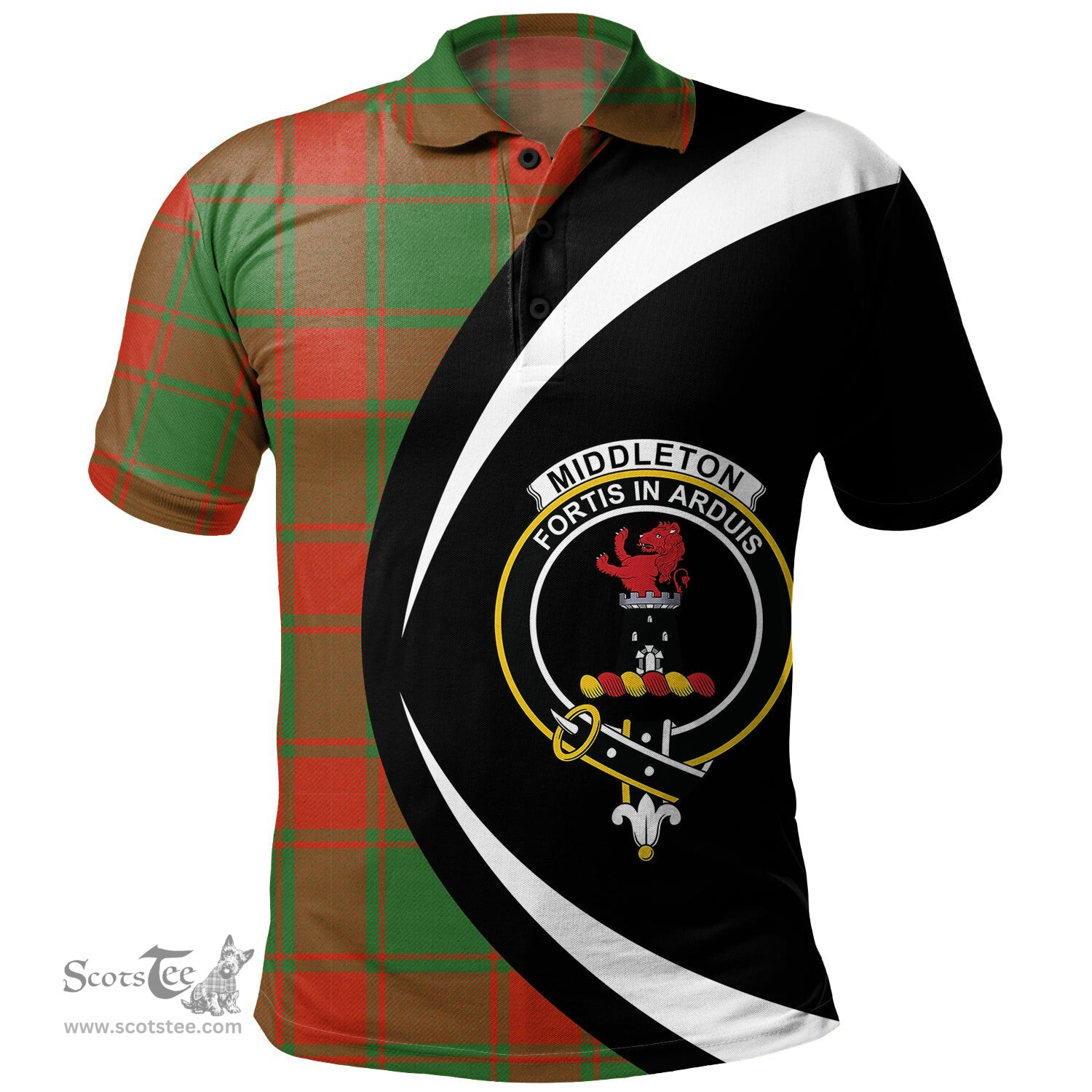 ScotsTee Shop Scottish Middleton Modern Clan Crest Personalized Tartan Polo Shirt Circle Style Back Shirt with Your Text
