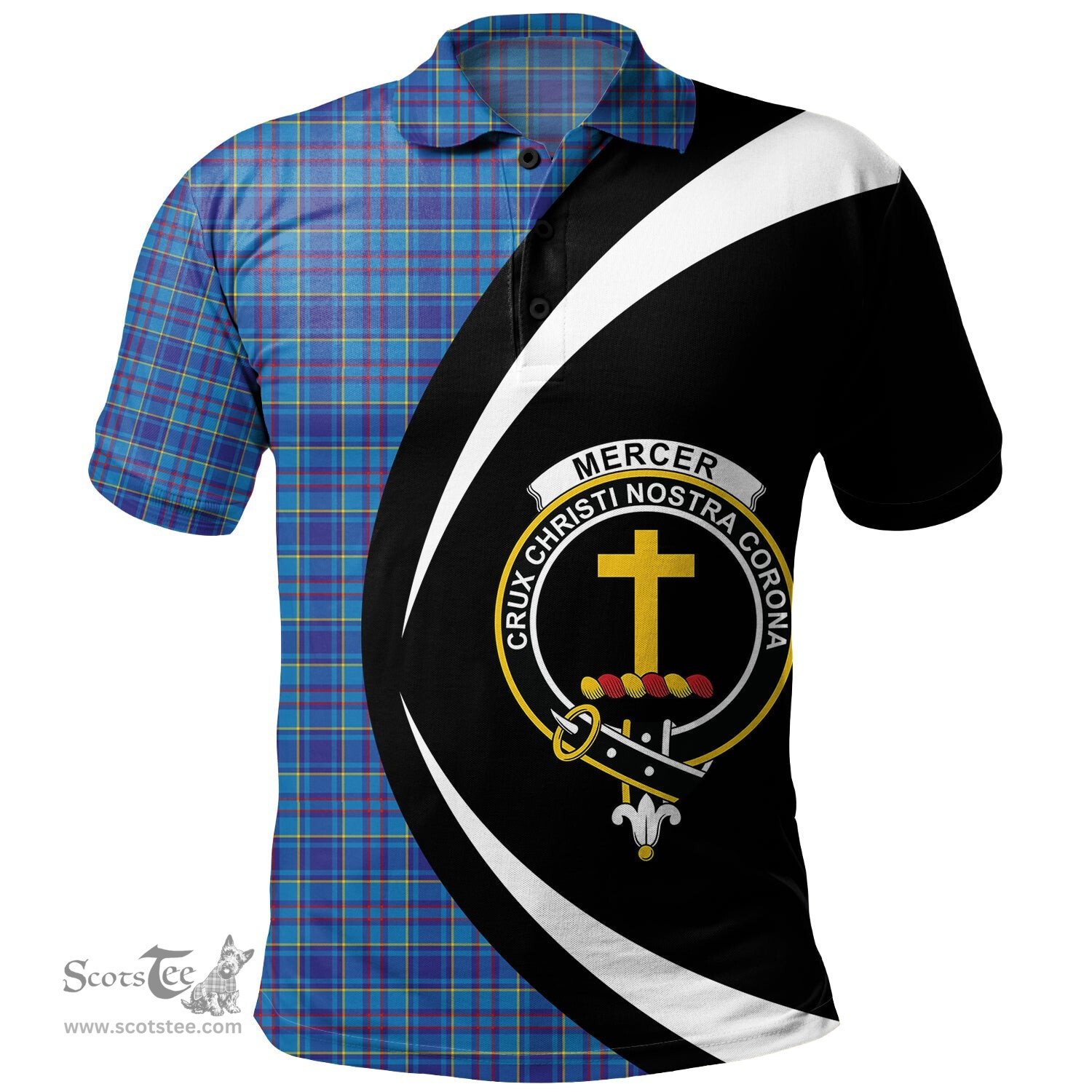 ScotsTee Shop Scottish Mercer Modern Clan Crest Personalized Tartan Polo Shirt Circle Style Back Shirt with Your Text
