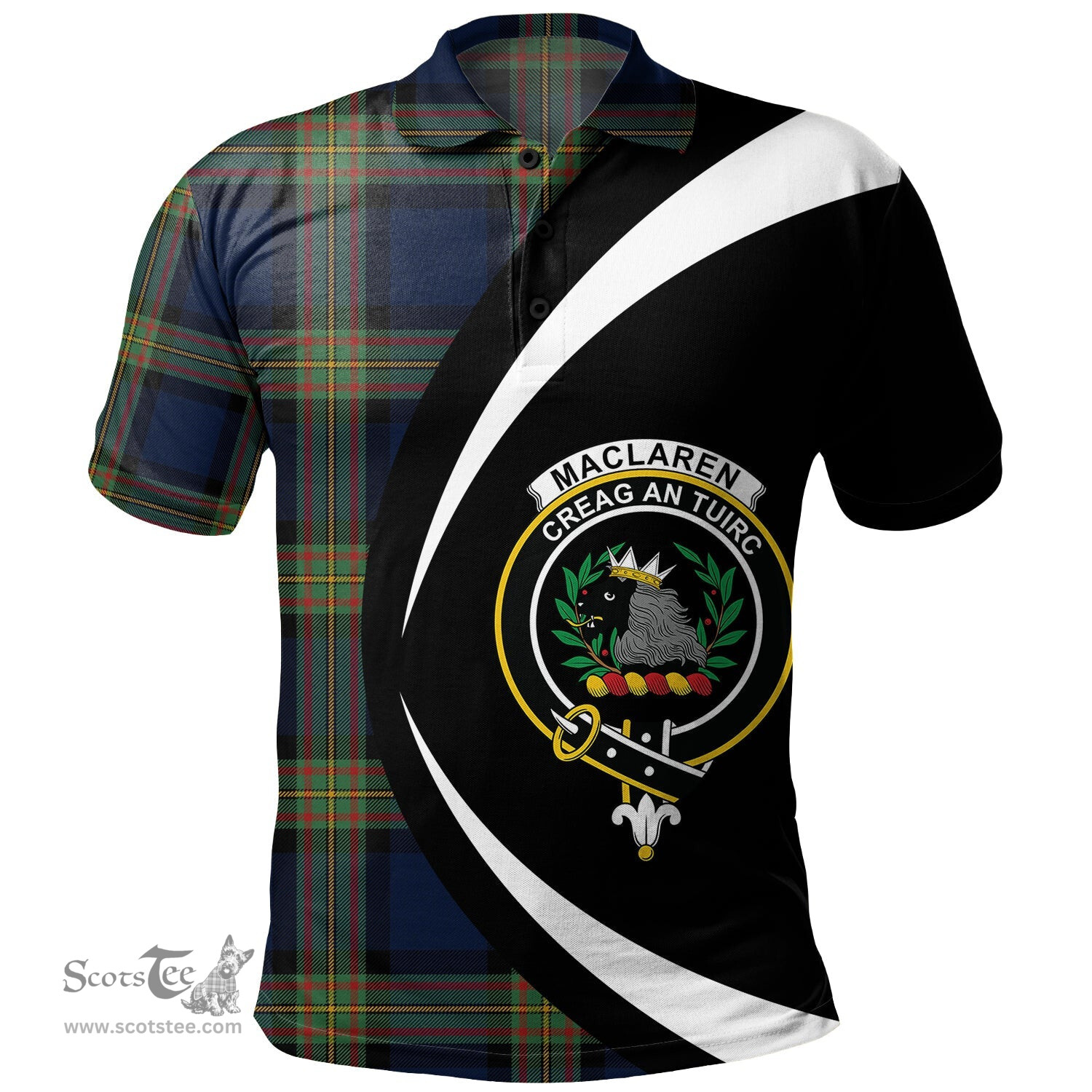 ScotsTee Shop Scottish MacLaren of Broich Modern Clan Crest Personalized Tartan Polo Shirt Circle Style Back Shirt with Your Text