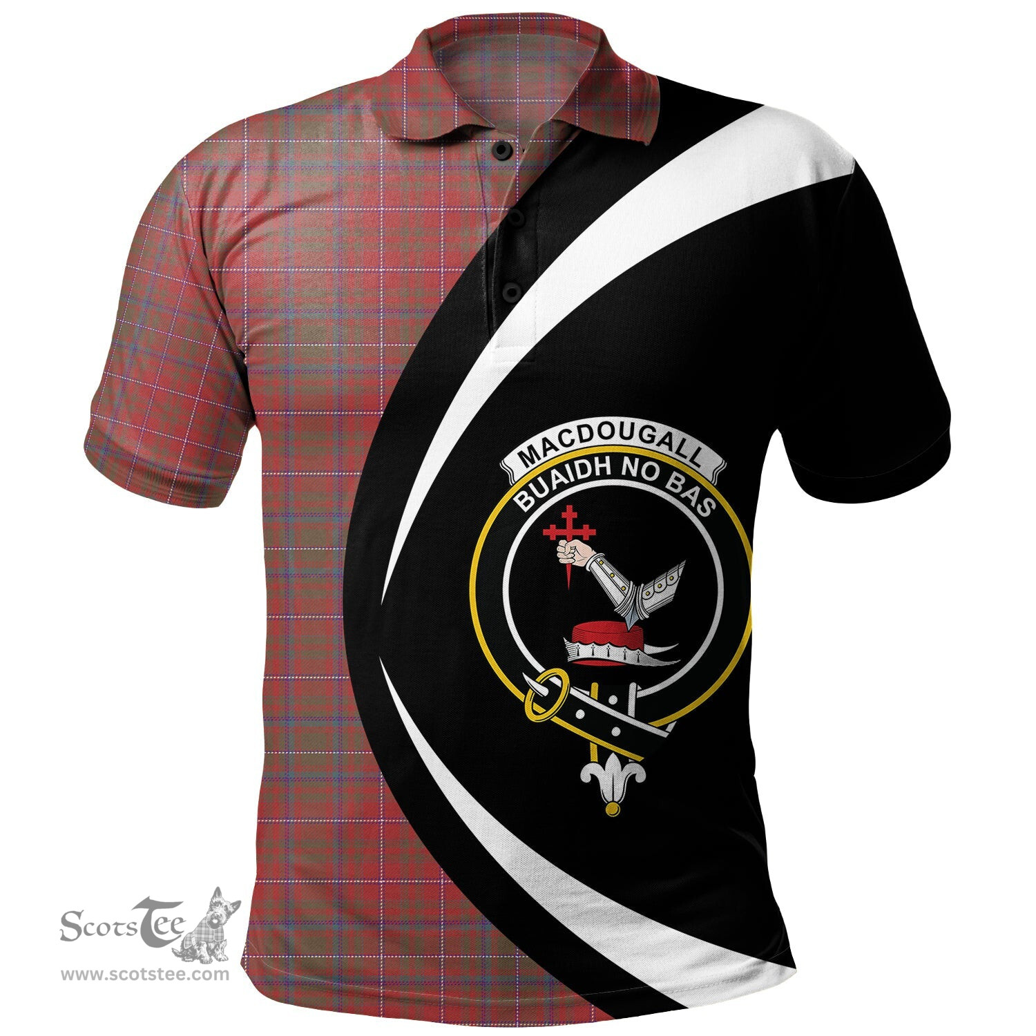 ScotsTee Shop Scottish MacDougall Weathered Clan Crest Personalized Tartan Polo Shirt Circle Style Back Shirt with Your Text