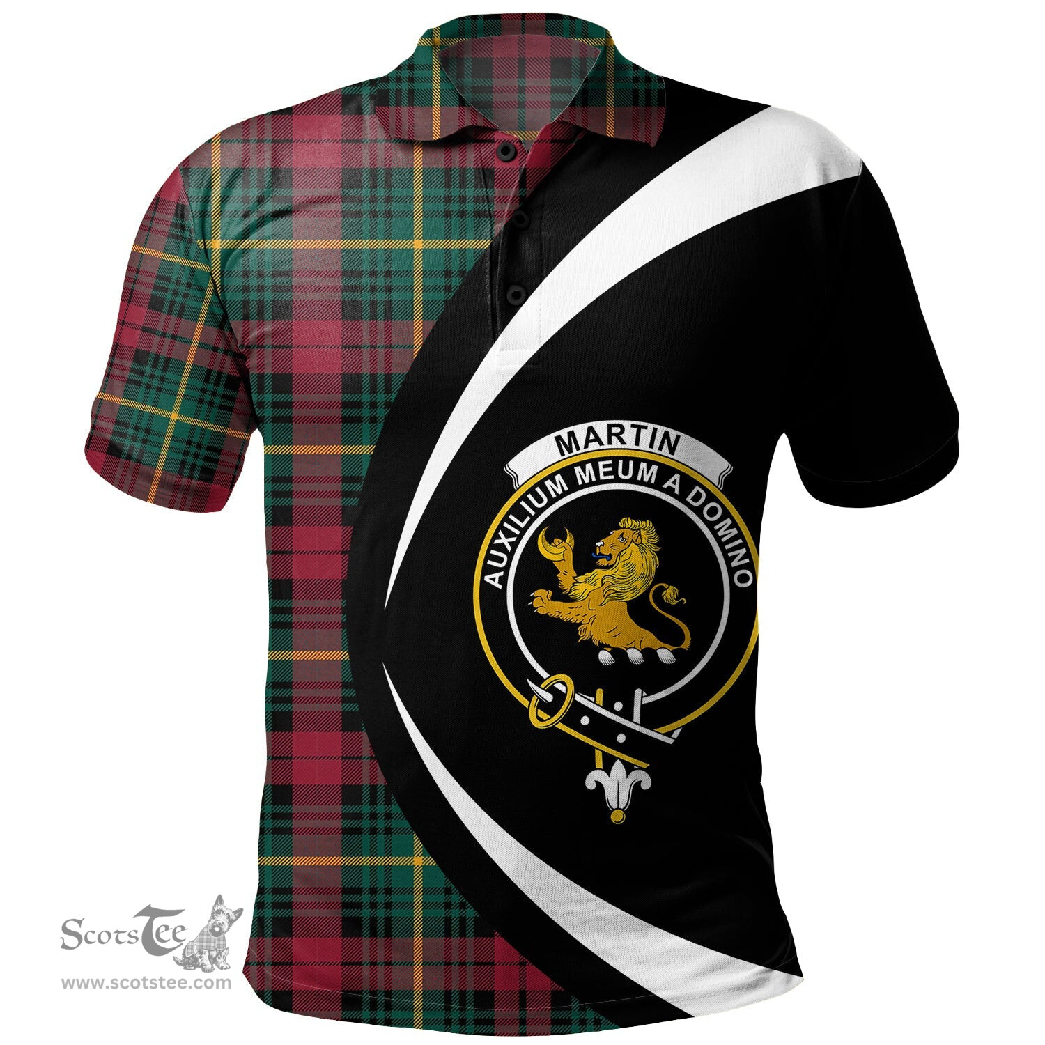 ScotsTee Shop Scottish Martin Modern Clan Crest Personalized Tartan Polo Shirt Circle Style Back Shirt with Your Text