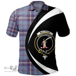 ScotsTee Shop Scottish MacRae of America Weathered Clan Crest Personalized Tartan Polo Shirt Circle Style Back Shirt with Your Text