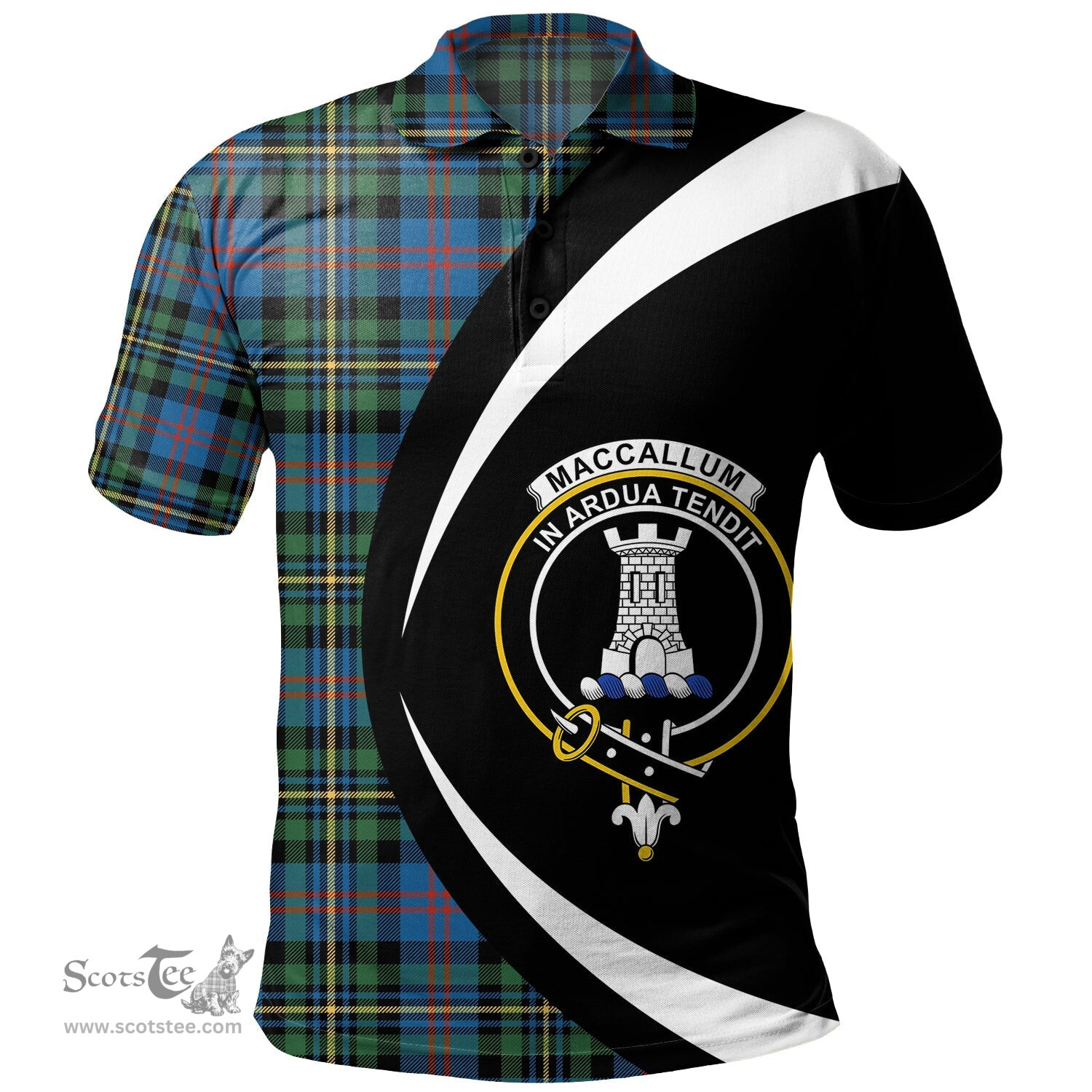 ScotsTee Shop Scottish MacCallum of Berwick Ancient Clan Crest Personalized Tartan Polo Shirt Circle Style Back Shirt with Your Text