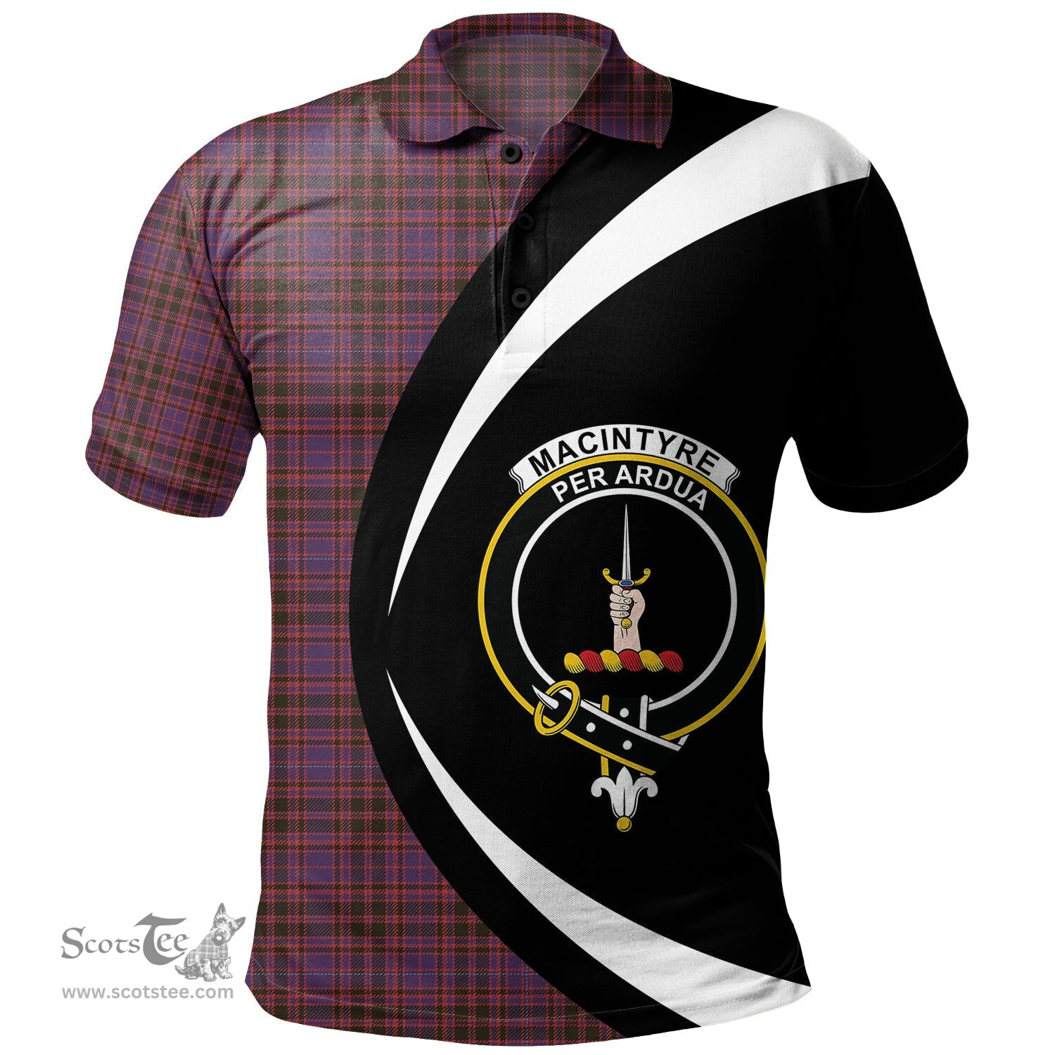 ScotsTee Shop Scottish MacIntyre of Littleport Weathered Clan Crest Personalized Tartan Polo Shirt Circle Style Back Shirt with Your Text