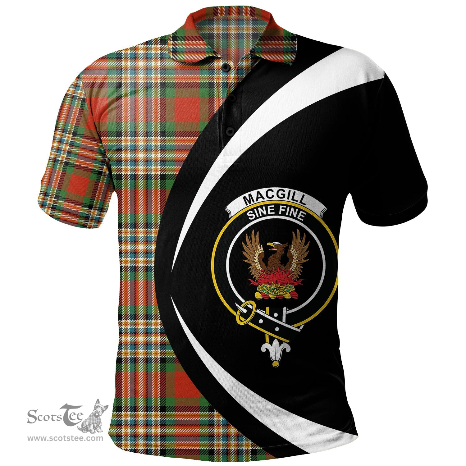 ScotsTee Shop Scottish MacGill Ancient Clan Crest Personalized Tartan Polo Shirt Circle Style Back Shirt with Your Text