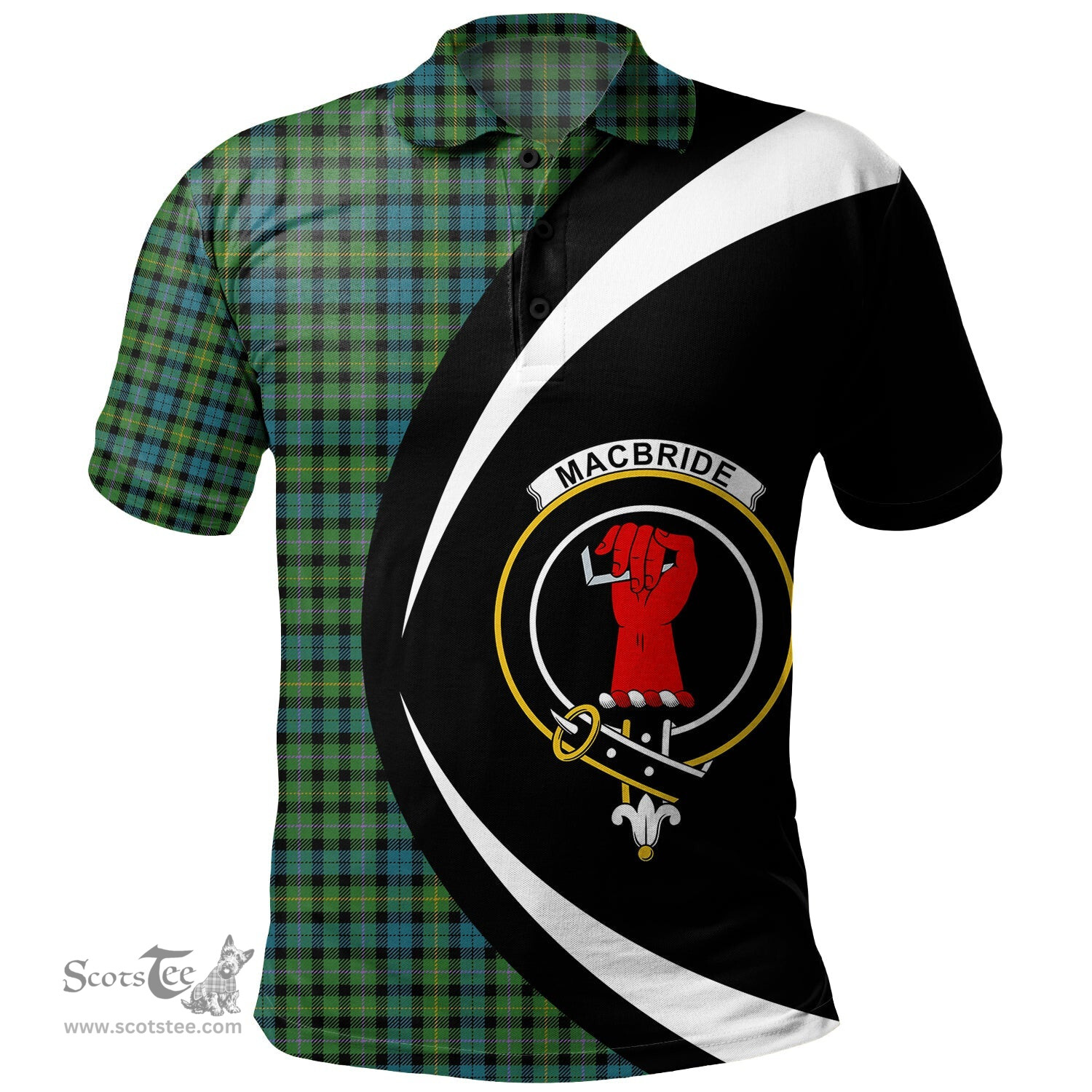 ScotsTee Shop Scottish MacBride Ancient Clan Crest Personalized Tartan Polo Shirt Circle Style Back Shirt with Your Text
