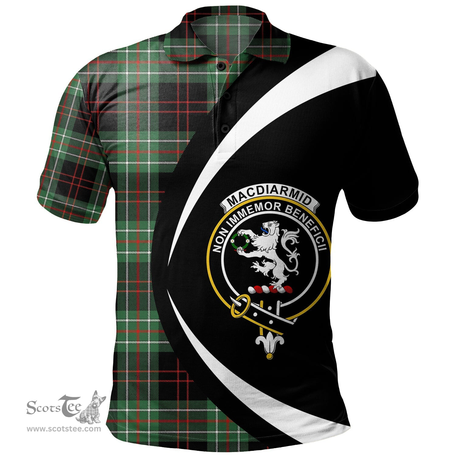ScotsTee Shop Scottish MacDiarmid Modern Clan Crest Personalized Tartan Polo Shirt Circle Style Back Shirt with Your Text