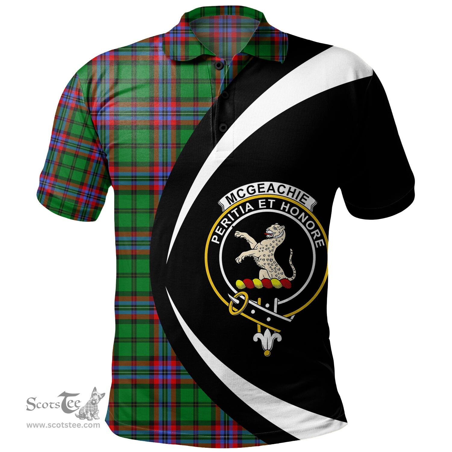ScotsTee Shop Scottish McGeachie Clan Crest Personalized Tartan Polo Shirt Circle Style Back Shirt with Your Text
