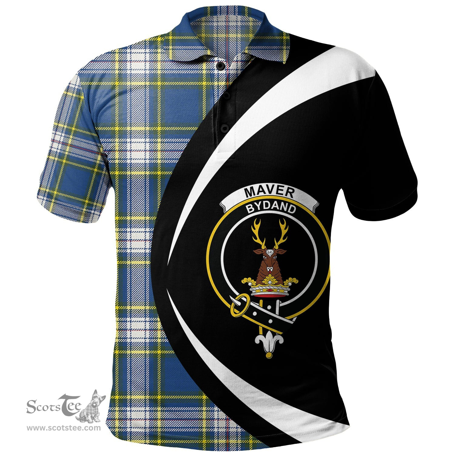 ScotsTee Shop Scottish Maver Dress Modern Clan Crest Personalized Tartan Polo Shirt Circle Style Back Shirt with Your Text