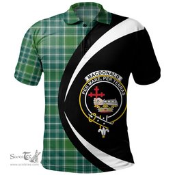 ScotsTee Shop Scottish MacDonald Lord of the Isles; Hunting Ancient Clan Crest Personalized Tartan Polo Shirt Circle Style Back Shirt with Your Text