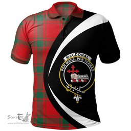 ScotsTee Shop Scottish MacDonald of Sleat (Donald Lord MacDonald) Modern Clan Crest Personalized Tartan Polo Shirt Circle Style Back Shirt with Your Text