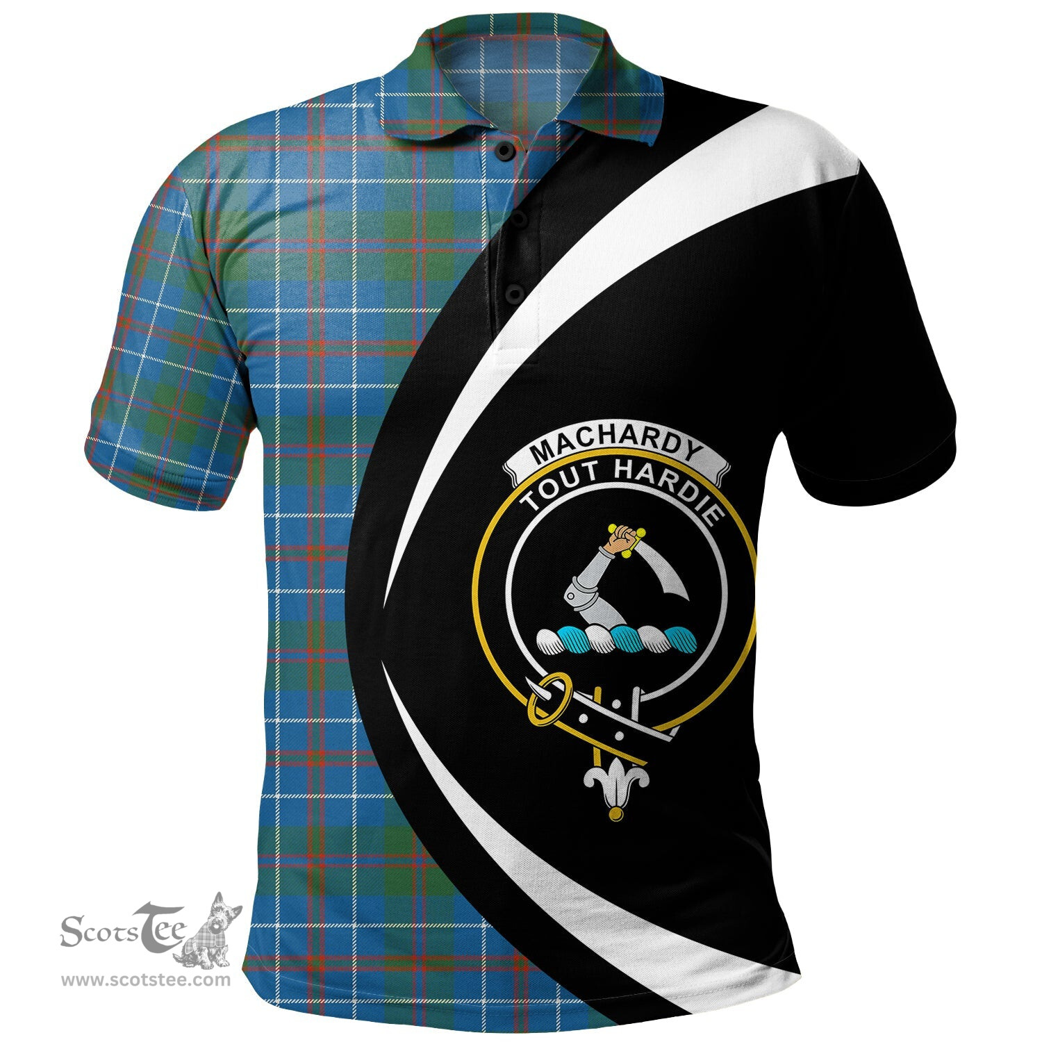 ScotsTee Shop Scottish MacHardy Ancient Clan Crest Personalized Tartan Polo Shirt Circle Style Back Shirt with Your Text
