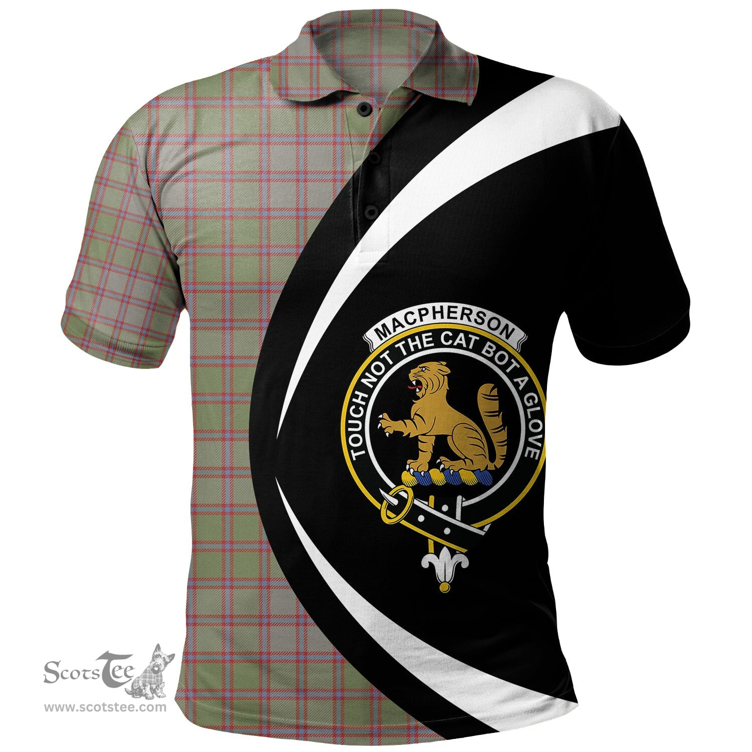 ScotsTee Shop Scottish MacPherson of Glentruim Weathered Clan Crest Personalized Tartan Polo Shirt Circle Style Back Shirt with Your Text