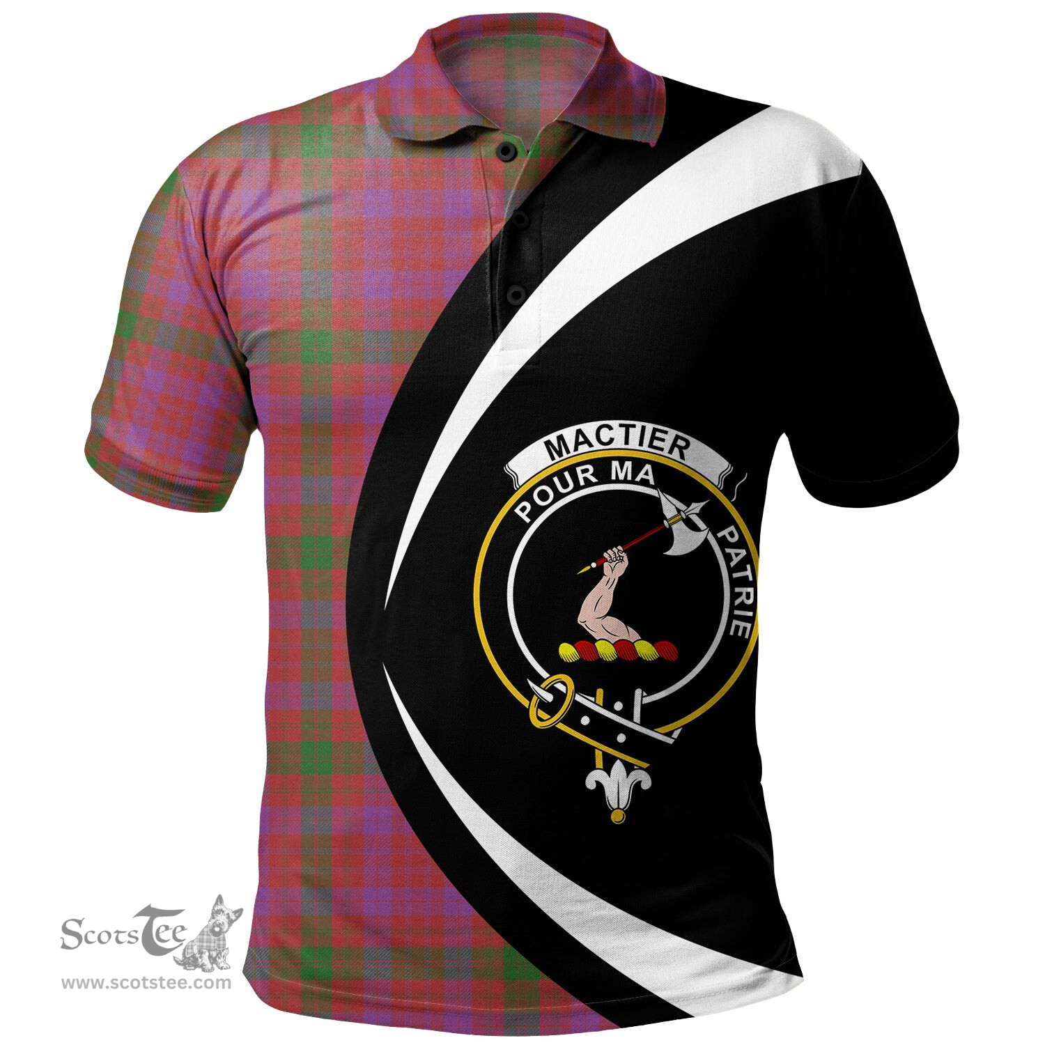 ScotsTee Shop Scottish MacTier Ancient Clan Crest Personalized Tartan Polo Shirt Circle Style Back Shirt with Your Text