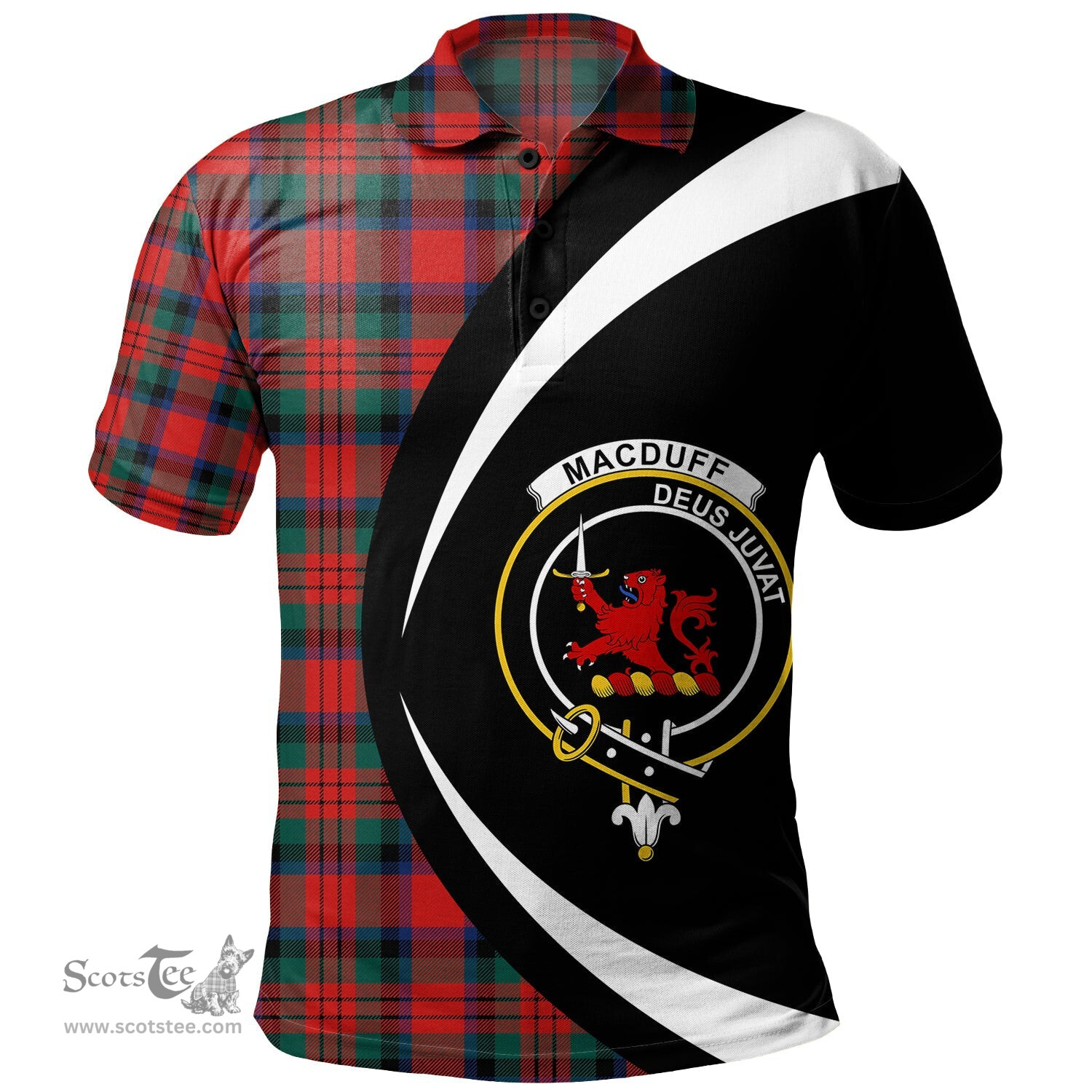 ScotsTee Shop Scottish MacDuff Modern Clan Crest Personalized Tartan Polo Shirt Circle Style Back Shirt with Your Text