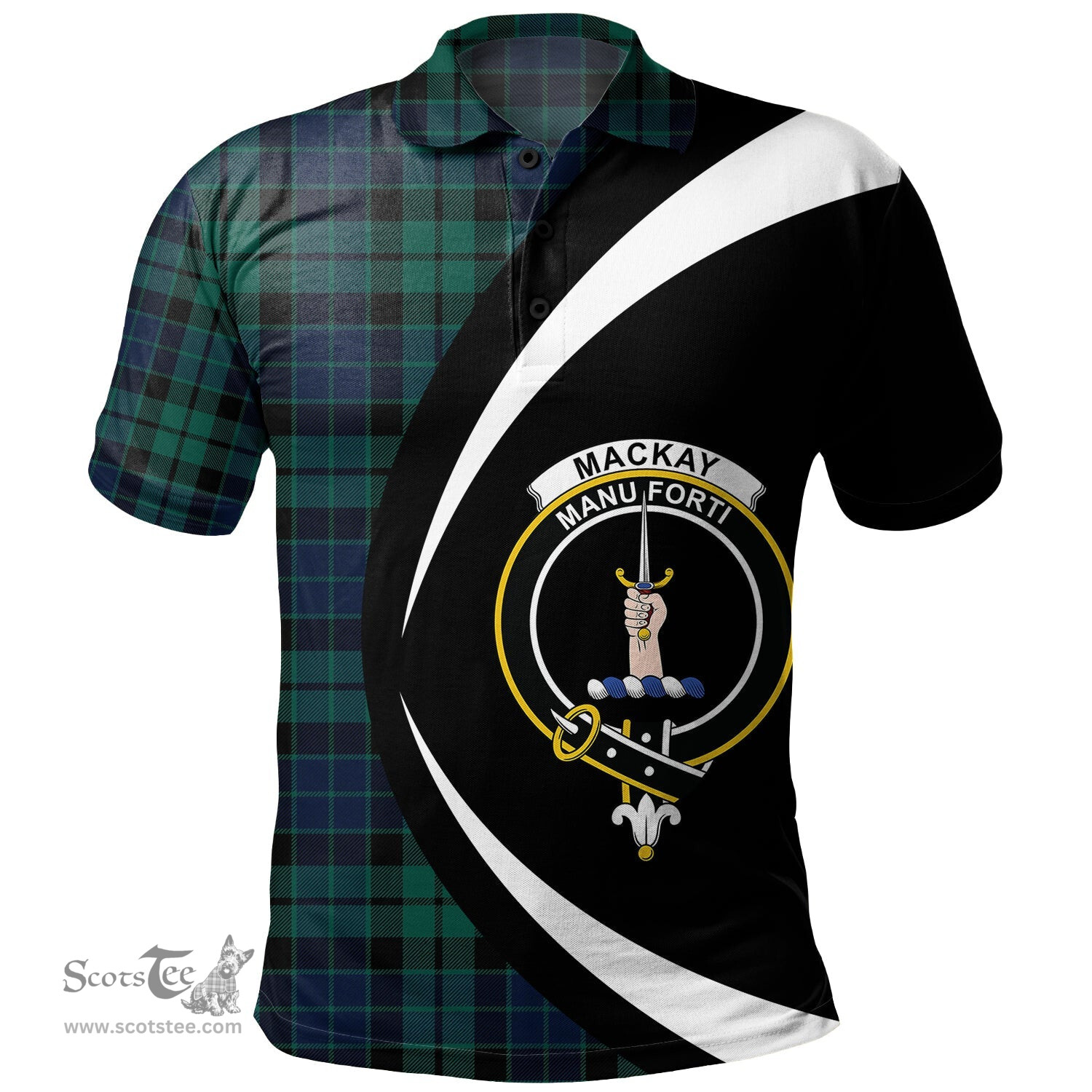 ScotsTee Shop Scottish MacKay Modern Clan Crest Personalized Tartan Polo Shirt Circle Style Back Shirt with Your Text