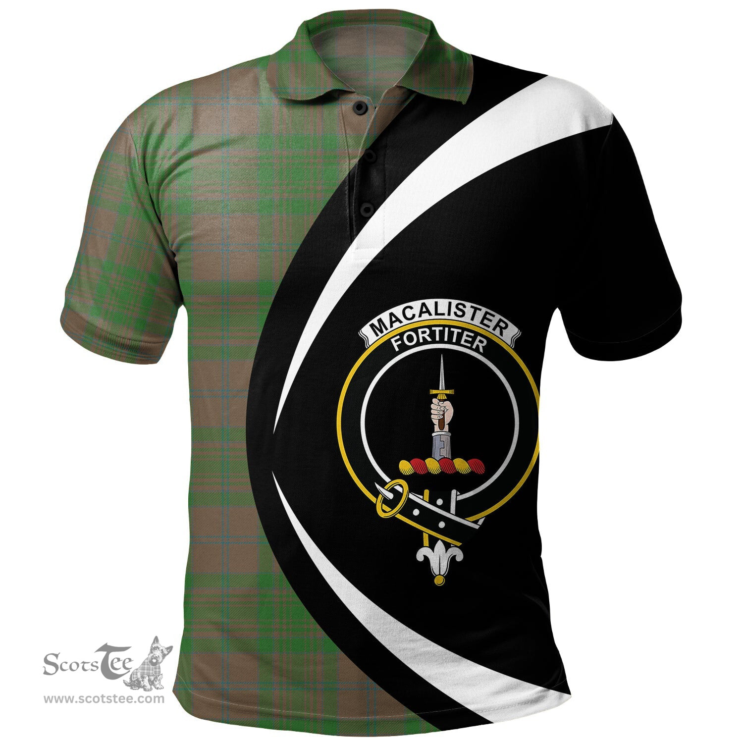 ScotsTee Shop Scottish MacAlister of Glenbarr Hunting (MacAlister of Glenbarr; Hunting) Ancient Clan Crest Personalized Tartan Polo Shirt Circle Style Back Shirt with Your Text