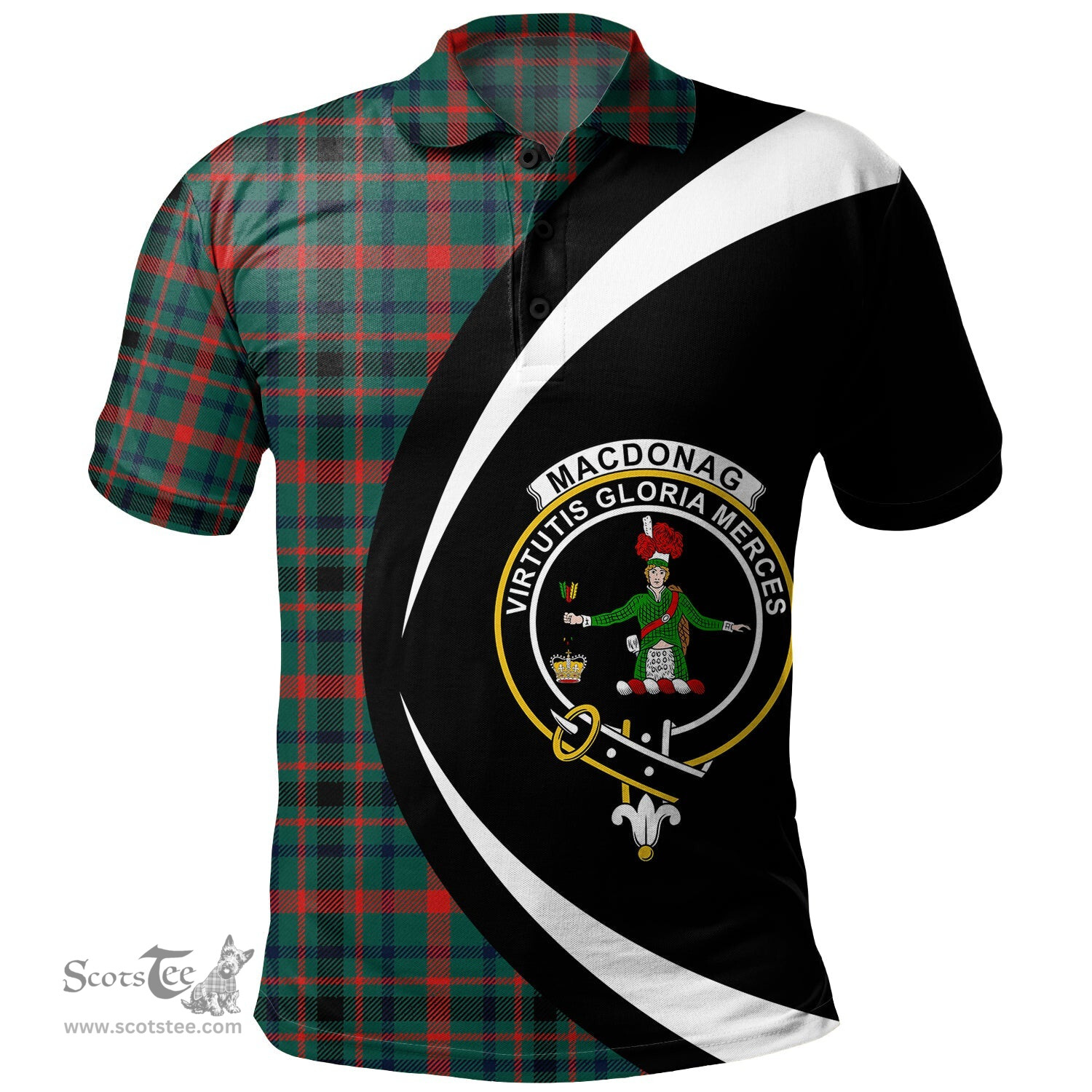ScotsTee Shop Scottish MacDonagh Modern Clan Crest Personalized Tartan Polo Shirt Circle Style Back Shirt with Your Text