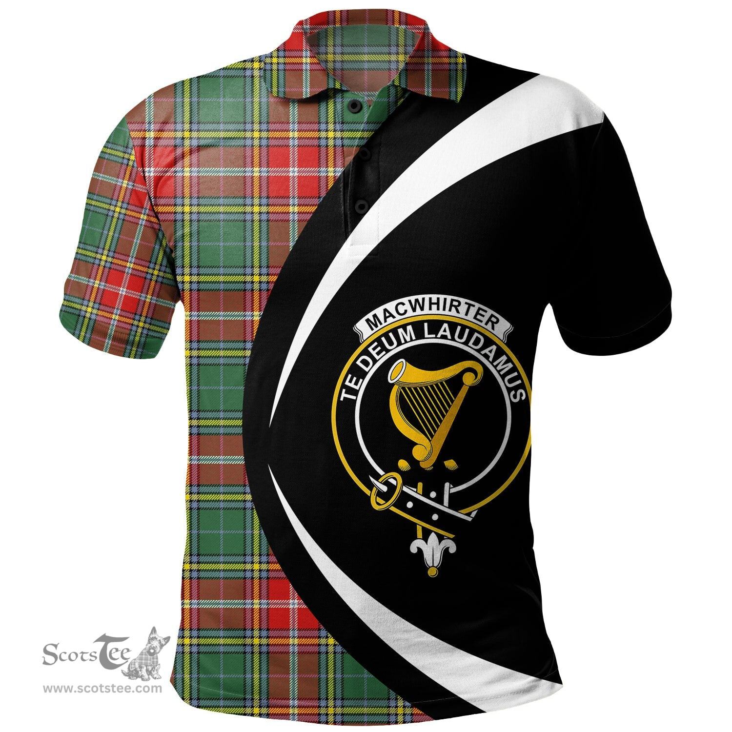 ScotsTee Shop Scottish MacWhirter Modern Clan Crest Personalized Tartan Polo Shirt Circle Style Back Shirt with Your Text