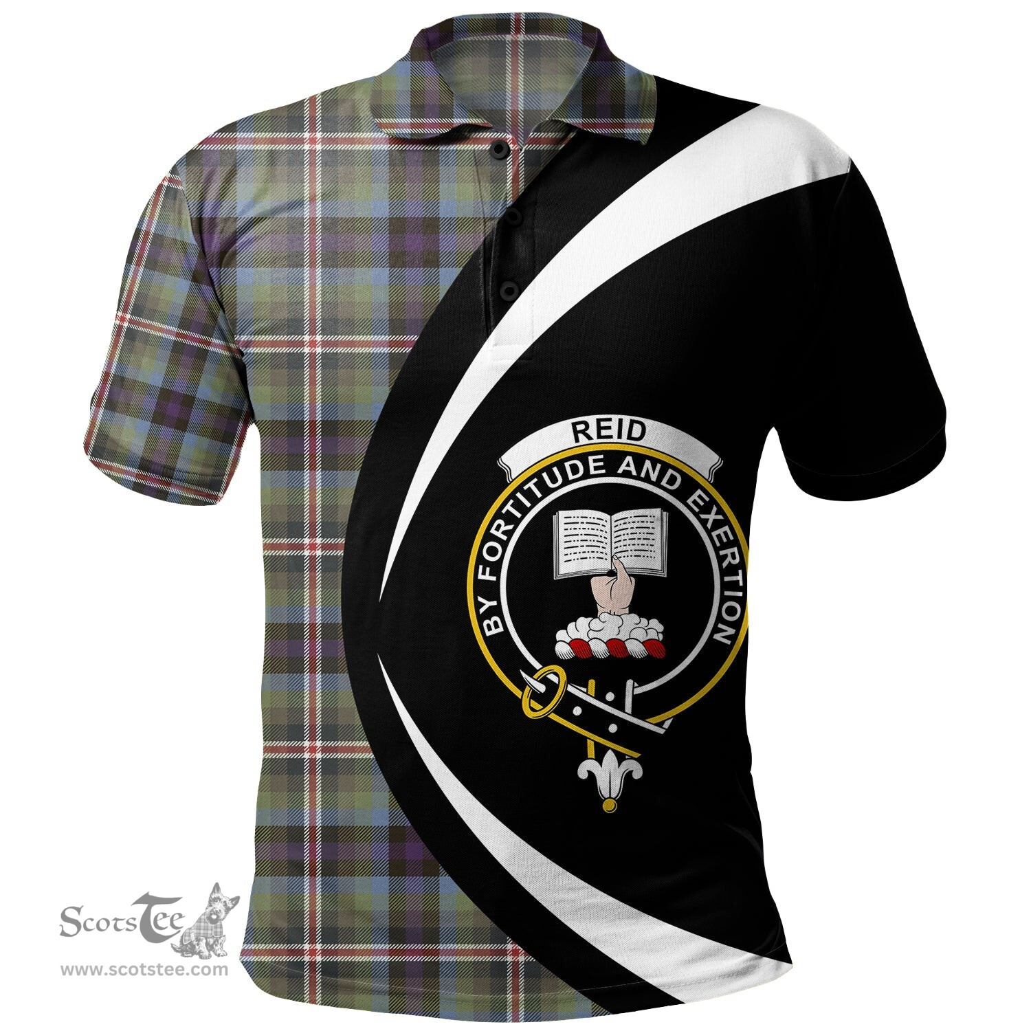 ScotsTee Shop Scottish Reid (Mill City) Weathered Clan Crest Personalized Tartan Polo Shirt Circle Style Back Shirt with Your Text