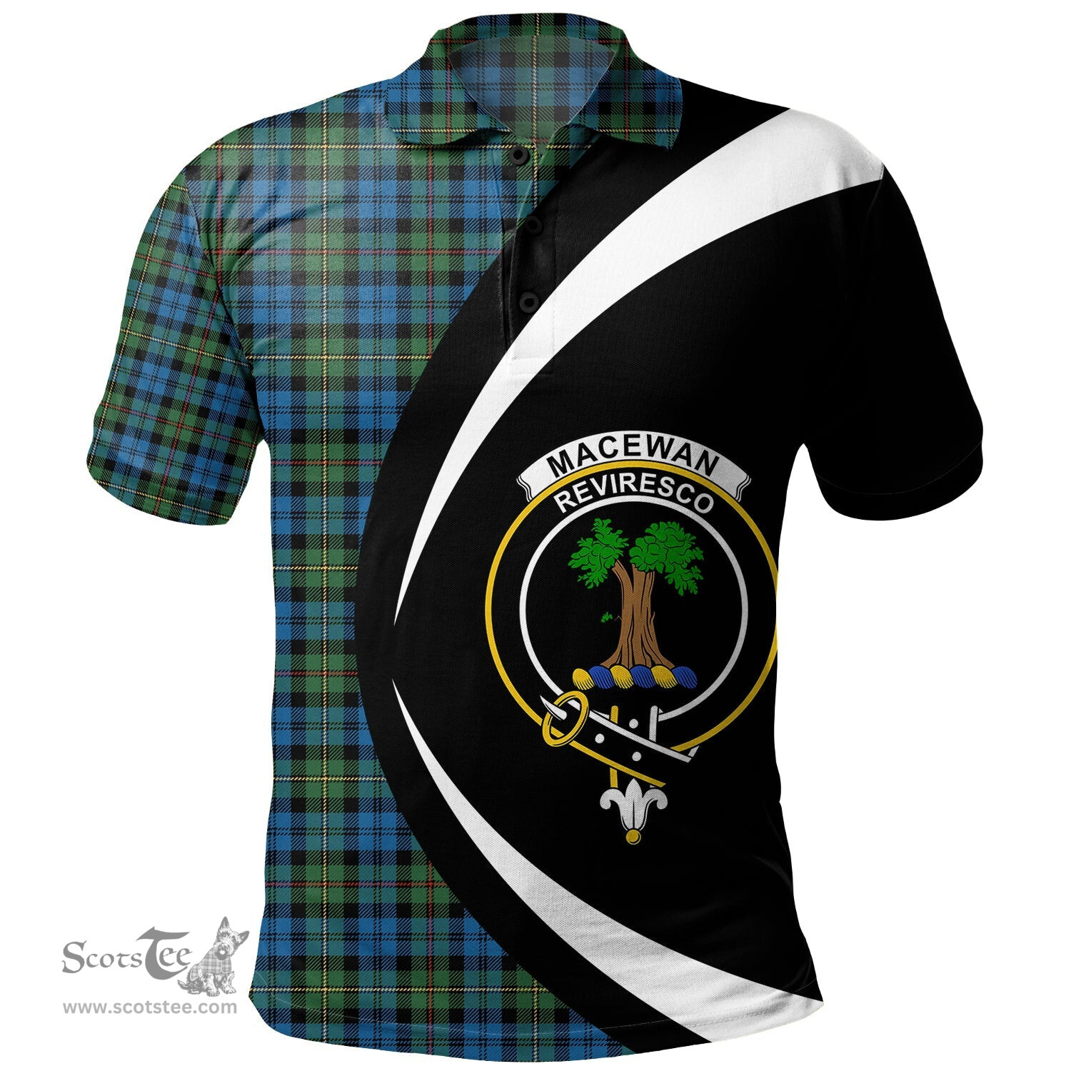 ScotsTee Shop Scottish MacEwan Ancient Clan Crest Personalized Tartan Polo Shirt Circle Style Back Shirt with Your Text