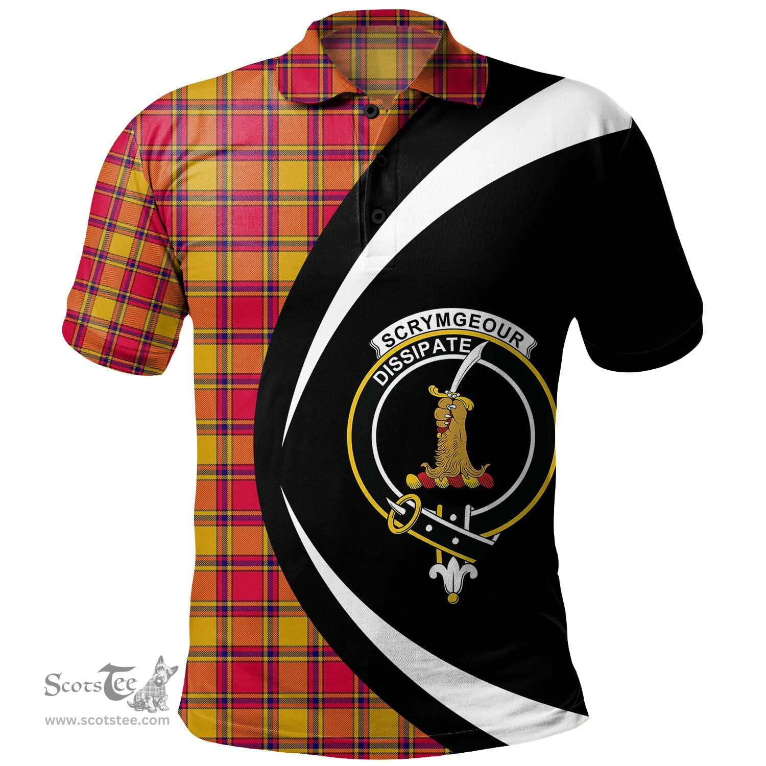 ScotsTee Shop Scottish Scrymgeour Clan Crest Personalized Tartan Polo Shirt Circle Style Back Shirt with Your Text