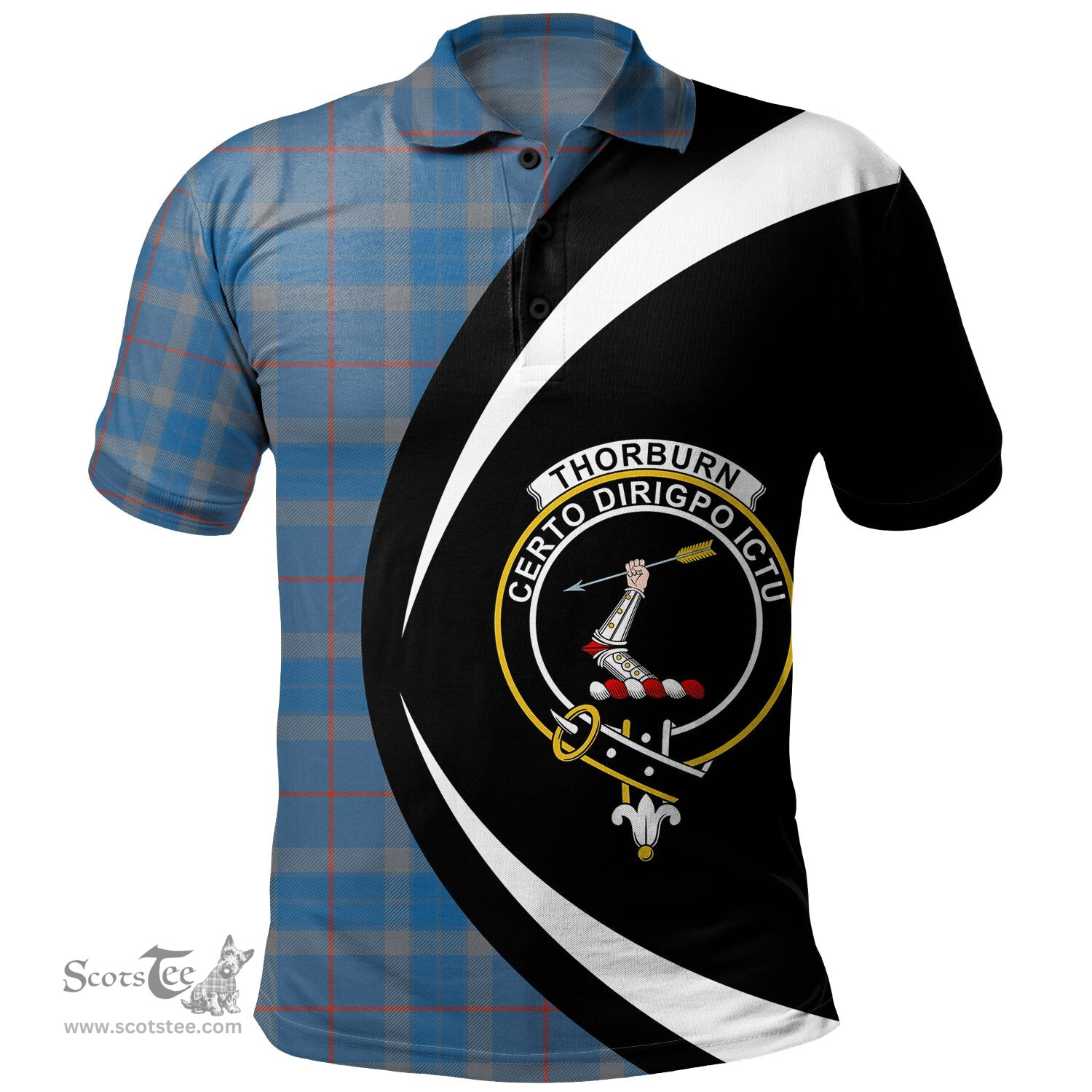 ScotsTee Shop Scottish Thorburn (Thurburn) Ancient Clan Crest Personalized Tartan Polo Shirt Circle Style Back Shirt with Your Text
