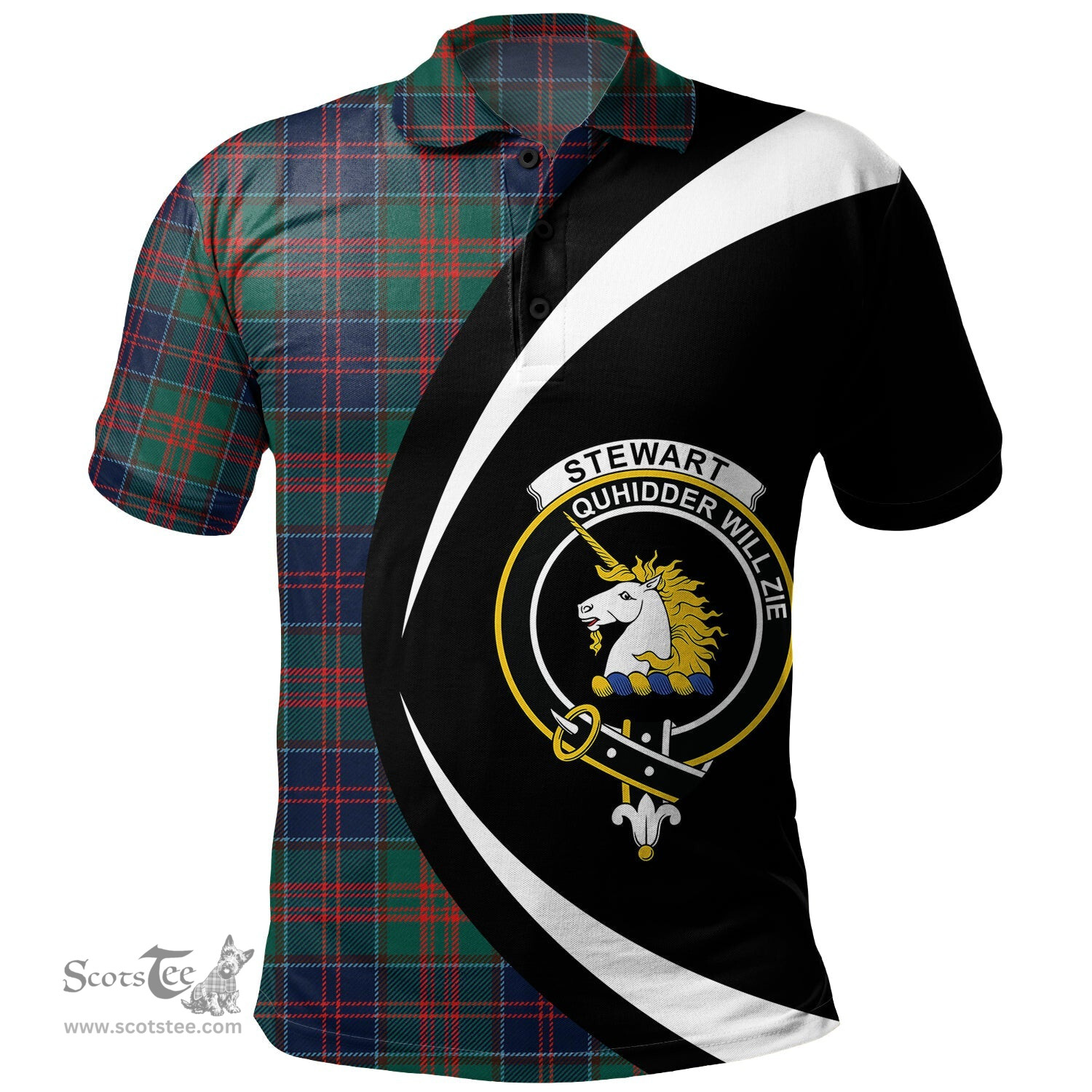 ScotsTee Shop Scottish Stewart of Appin Hunting Modern Clan Crest Personalized Tartan Polo Shirt Circle Style Back Shirt with Your Text