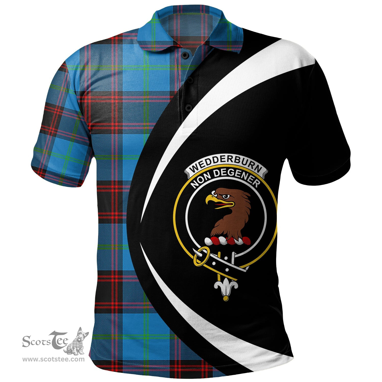 ScotsTee Shop Scottish Wedderburn Clan Crest Personalized Tartan Polo Shirt Circle Style Back Shirt with Your Text