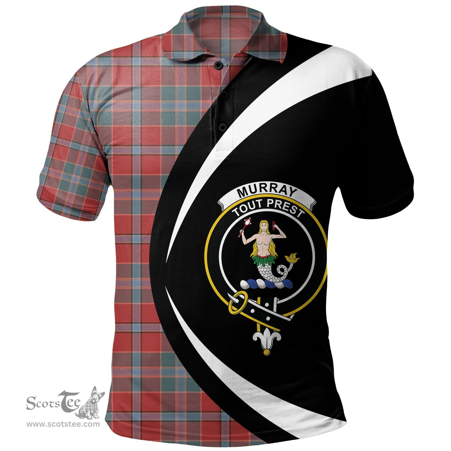 ScotsTee Shop Scottish Murray of Abercairney Weathered Clan Crest Personalized Tartan Polo Shirt Circle Style Back Shirt with Your Text