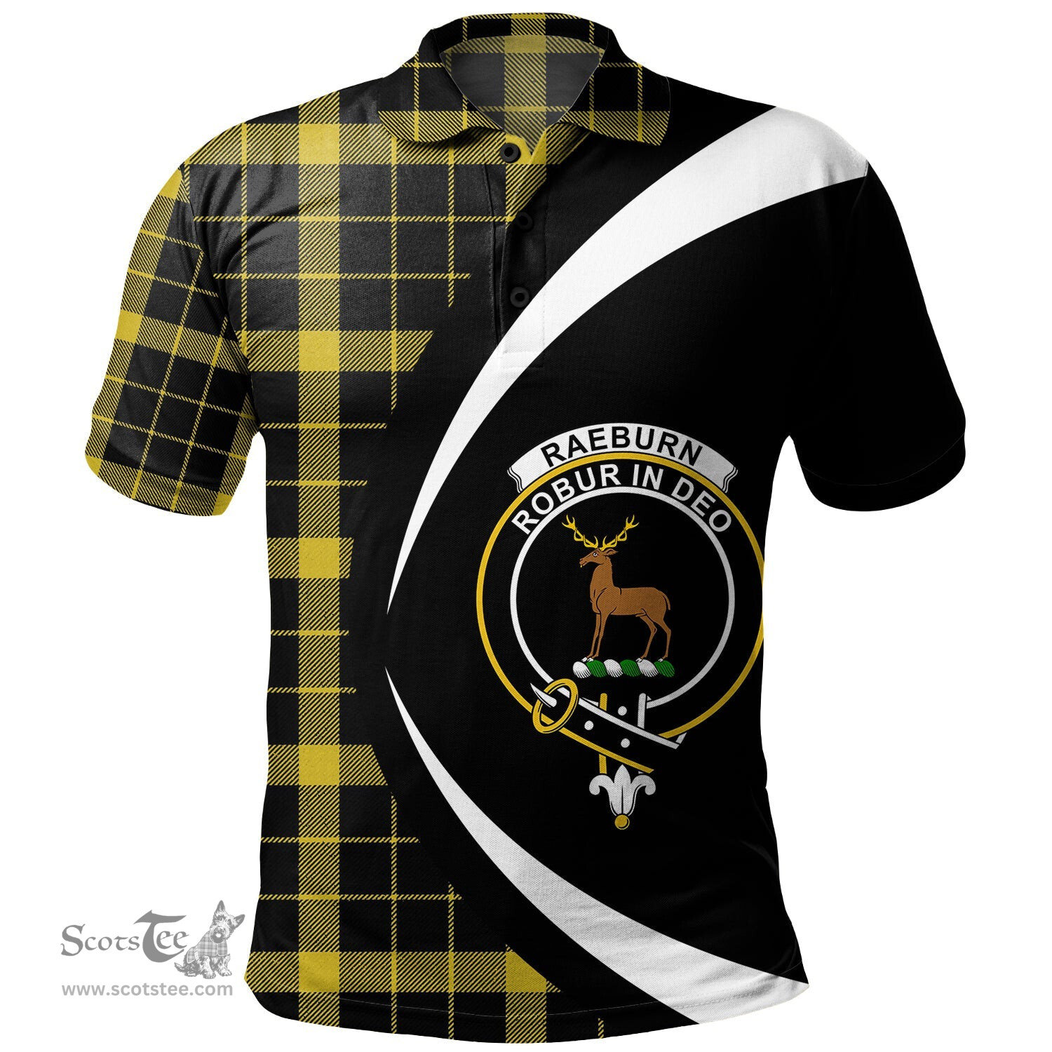 ScotsTee Shop Scottish Raeburn Modern Clan Crest Personalized Tartan Polo Shirt Circle Style Back Shirt with Your Text