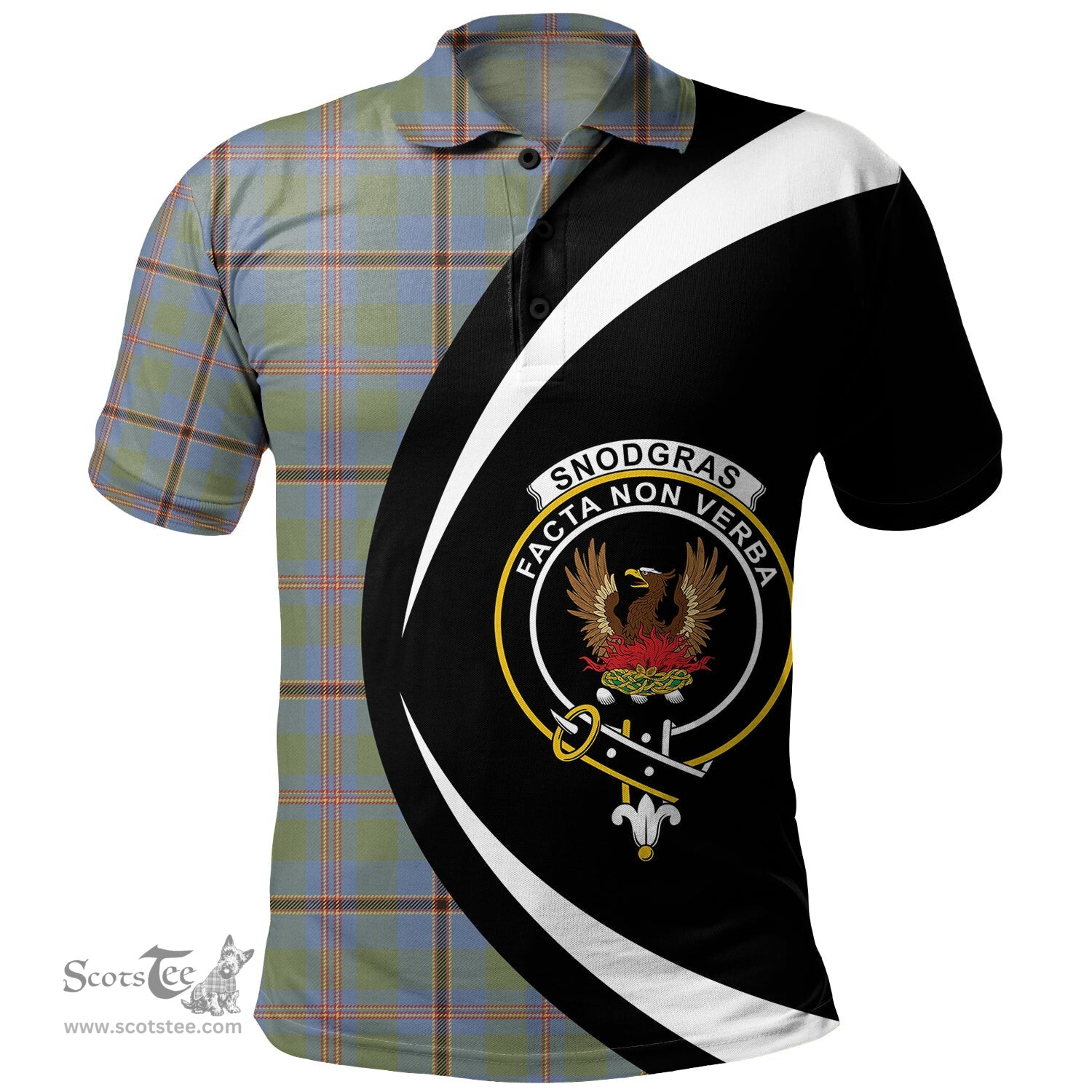 ScotsTee Shop Scottish Snodgrass Weathered Clan Crest Personalized Tartan Polo Shirt Circle Style Back Shirt with Your Text