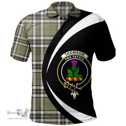 ScotsTee Shop Scottish Thomson Camel (MacThomas Thompson Camel) Weathered Clan Crest Personalized Tartan Polo Shirt Circle Style Back Shirt with Your Text