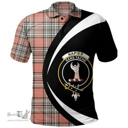 ScotsTee Shop Scottish Napier Rose Weathered Clan Crest Personalized Tartan Polo Shirt Circle Style Back Shirt with Your Text