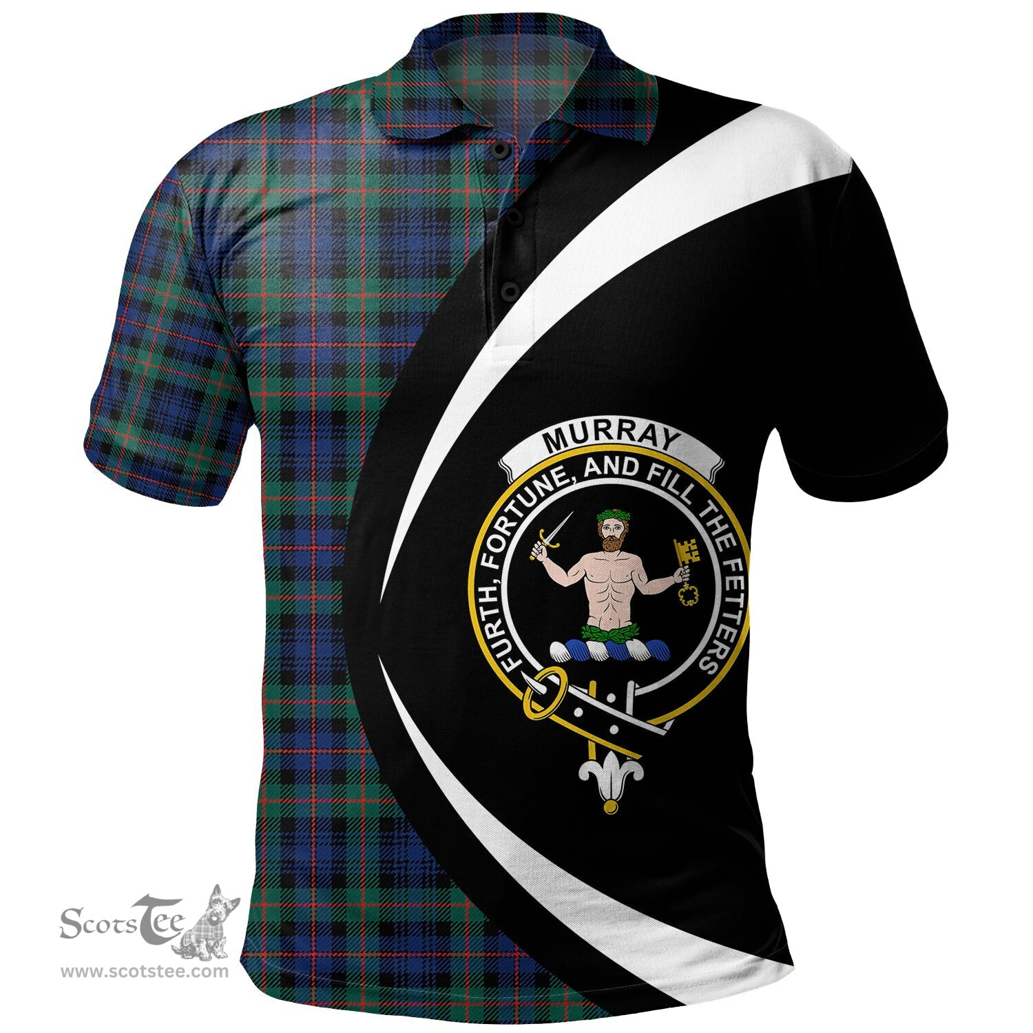 ScotsTee Shop Scottish Murray of Atholl (Murray) Modern Clan Crest Personalized Tartan Polo Shirt Circle Style Back Shirt with Your Text