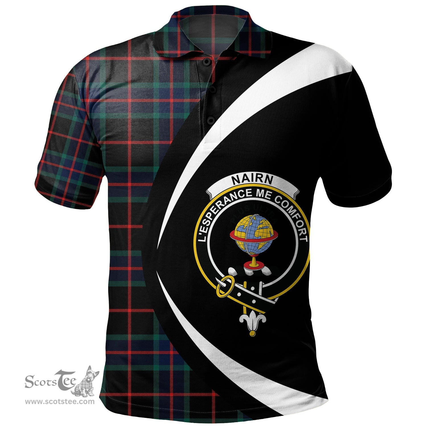 ScotsTee Shop Scottish Nairn Modern Clan Crest Personalized Tartan Polo Shirt Circle Style Back Shirt with Your Text