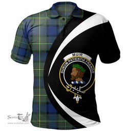 ScotsTee Shop Scottish Muir Modern Clan Crest Personalized Tartan Polo Shirt Circle Style Back Shirt with Your Text