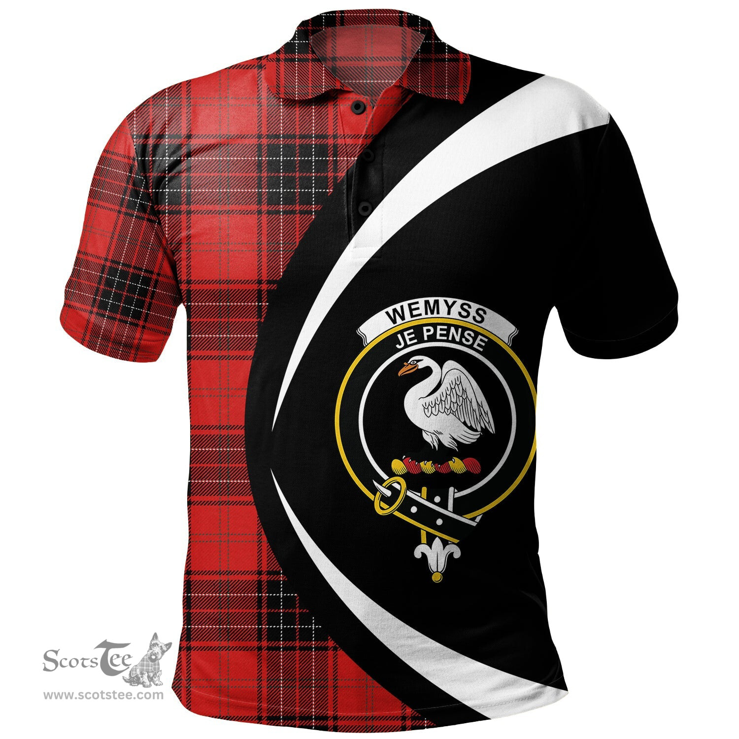 ScotsTee Shop Scottish Wemyss Modern Clan Crest Personalized Tartan Polo Shirt Circle Style Back Shirt with Your Text