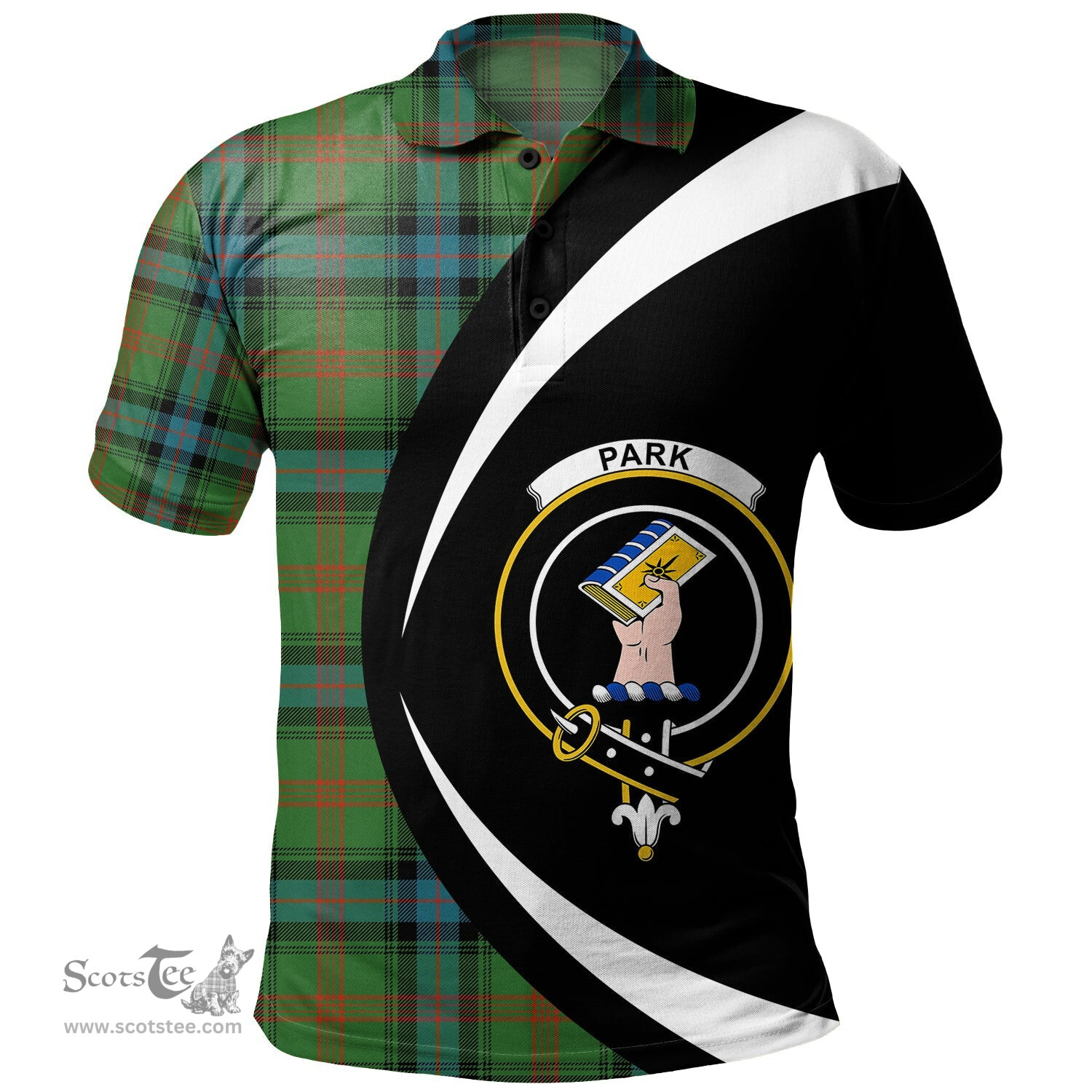ScotsTee Shop Scottish Park Ancient Clan Crest Personalized Tartan Polo Shirt Circle Style Back Shirt with Your Text