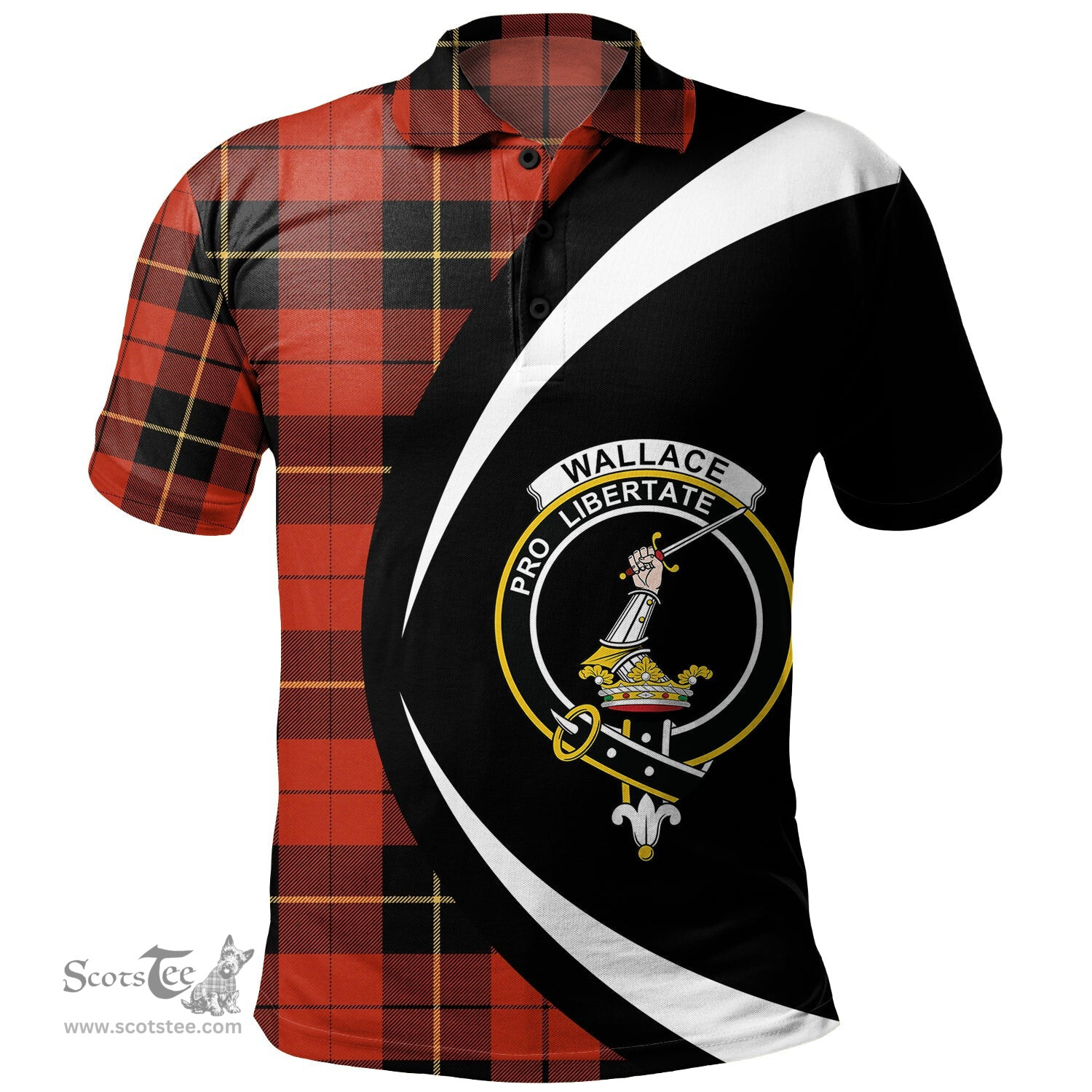 ScotsTee Shop Scottish Wallace (Wallas) Ancient Clan Crest Personalized Tartan Polo Shirt Circle Style Back Shirt with Your Text