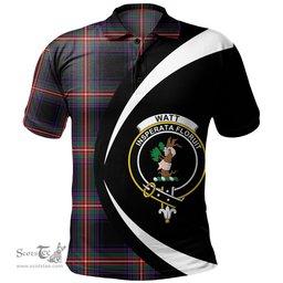 ScotsTee Shop Scottish Watt (Wate) Modern Clan Crest Personalized Tartan Polo Shirt Circle Style Back Shirt with Your Text