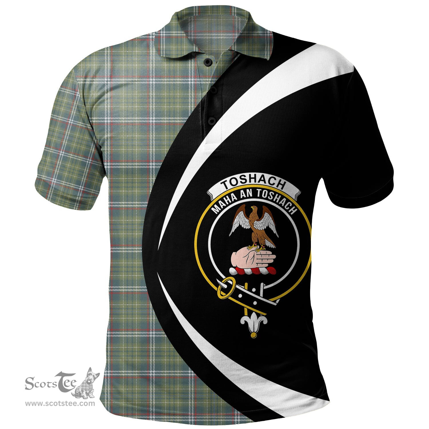 ScotsTee Shop Scottish Toshach Weathered Clan Crest Personalized Tartan Polo Shirt Circle Style Back Shirt with Your Text