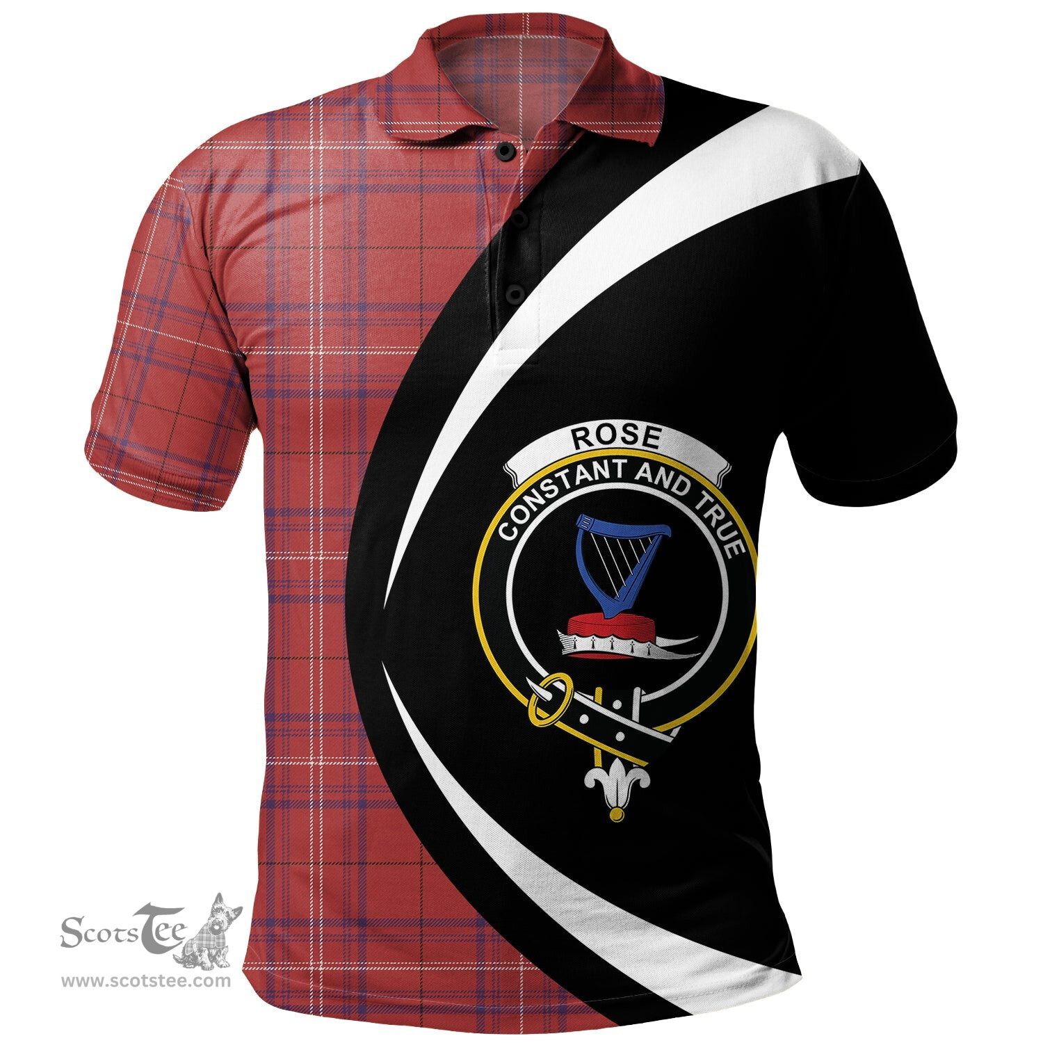 ScotsTee Shop Scottish Rose of Kilravock Weathered Clan Crest Personalized Tartan Polo Shirt Circle Style Back Shirt with Your Text