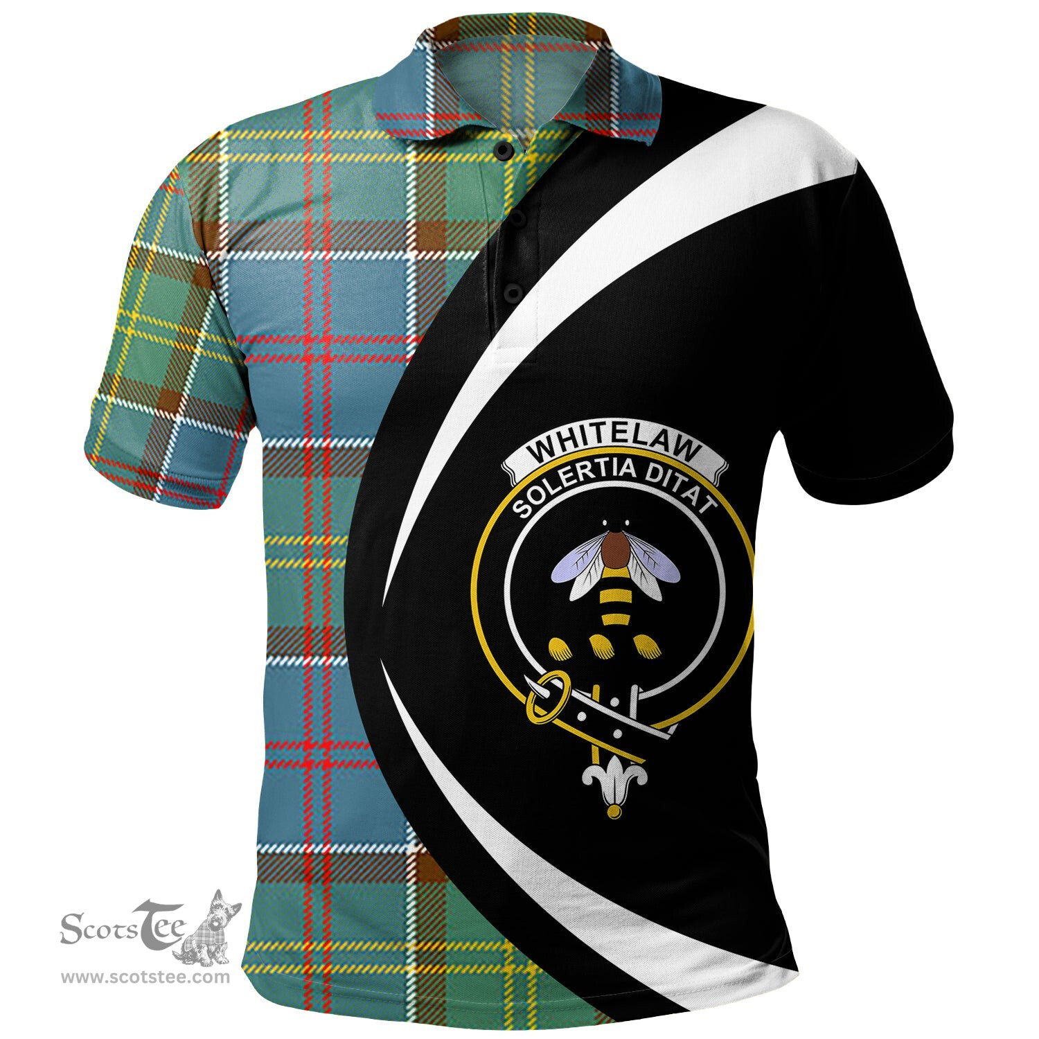 ScotsTee Shop Scottish Whitelaw District Clan Crest Personalized Tartan Polo Shirt Circle Style Back Shirt with Your Text