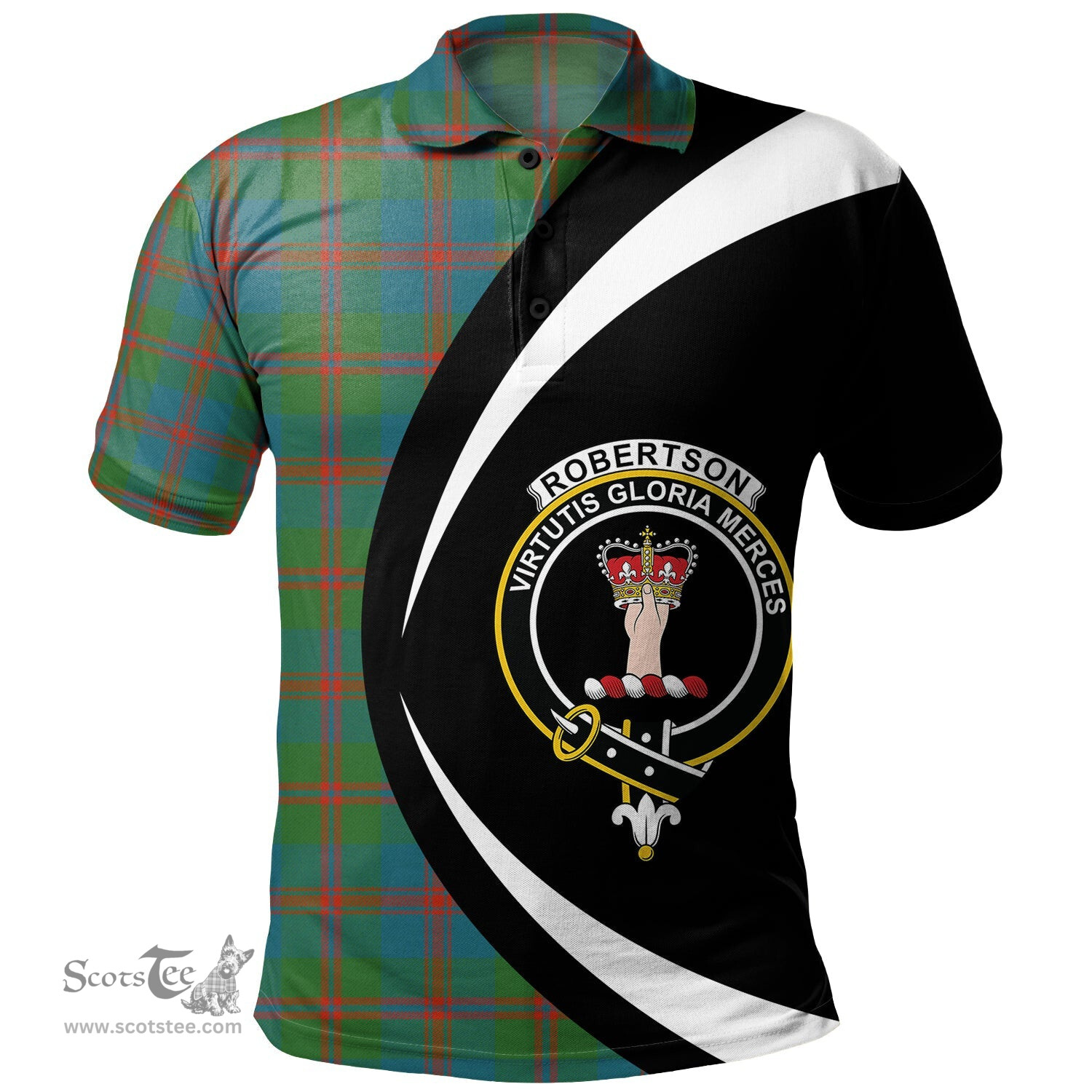 ScotsTee Shop Scottish Robertson of Struan Ancient Clan Crest Personalized Tartan Polo Shirt Circle Style Back Shirt with Your Text