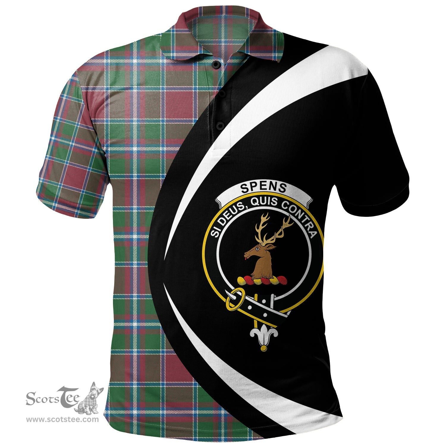 ScotsTee Shop Scottish Spens Ancient Clan Crest Personalized Tartan Polo Shirt Circle Style Back Shirt with Your Text