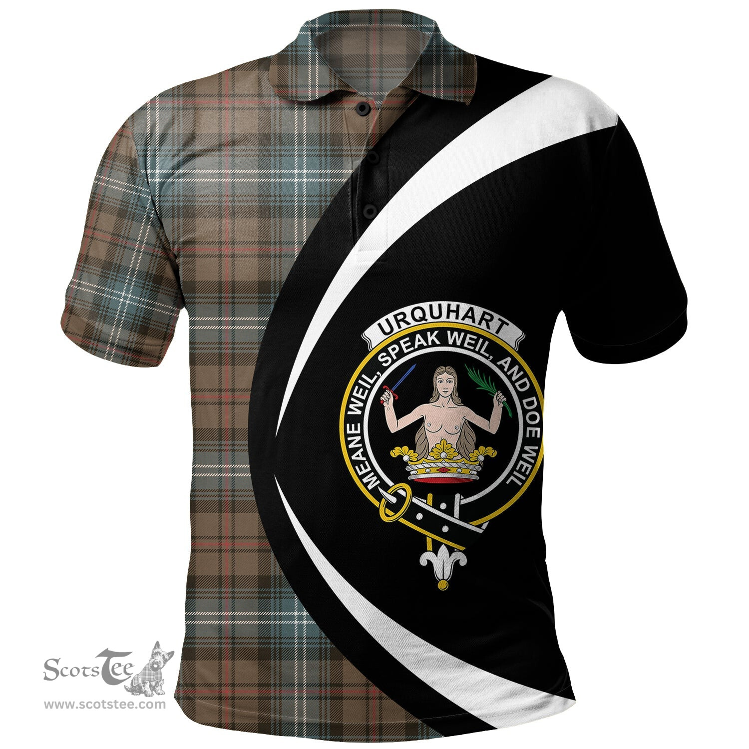 ScotsTee Shop Scottish Urquhart Weathered Clan Crest Personalized Tartan Polo Shirt Circle Style Back Shirt with Your Text