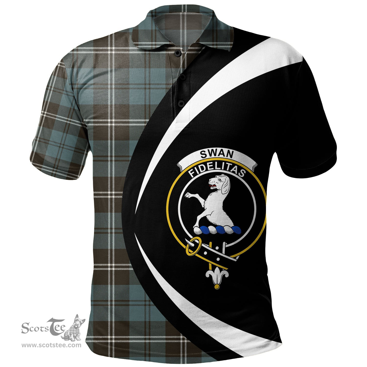 ScotsTee Shop Scottish Swan Weathered Clan Crest Personalized Tartan Polo Shirt Circle Style Back Shirt with Your Text